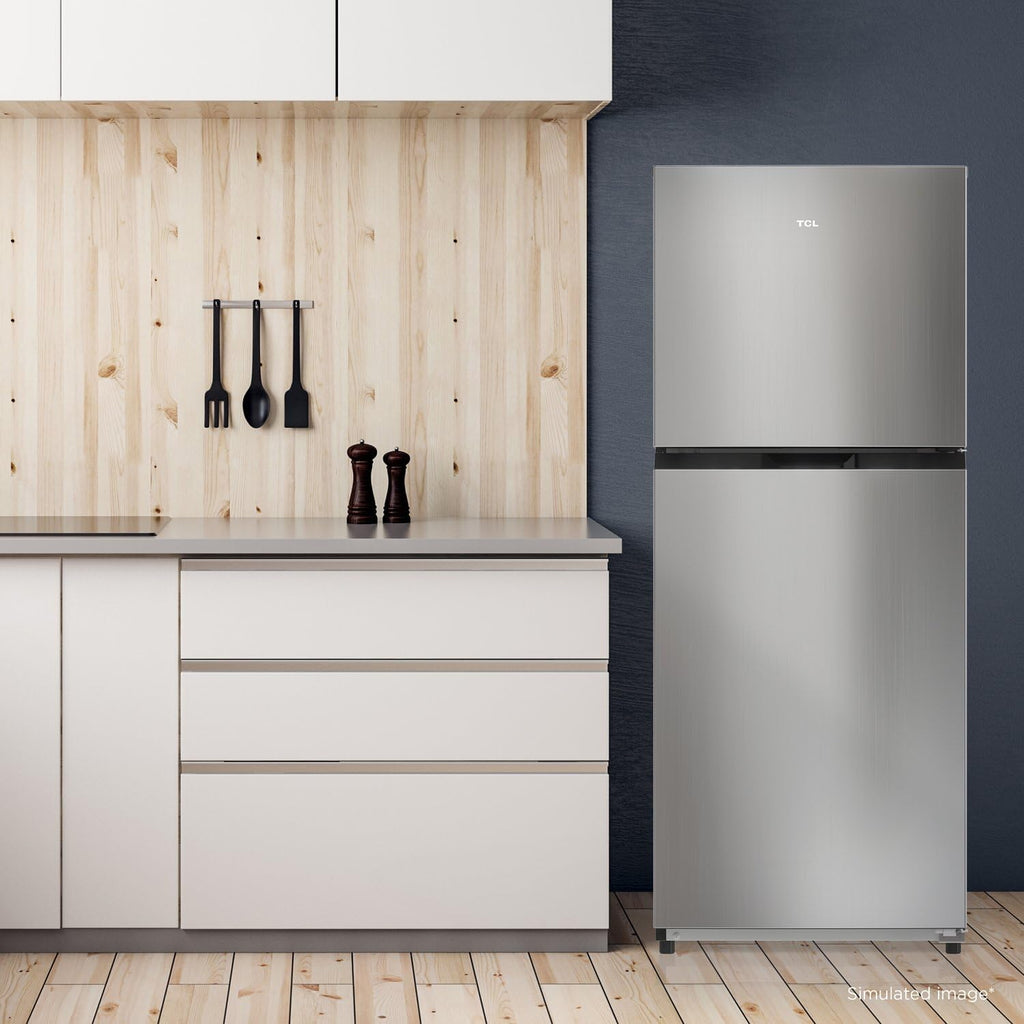 TCL 10.1 Cu Ft Double Door Refrigerator with Freezer in Silver, Frost Free Energy Efficient Fridge for Dorm, Apartment, Kitchen, Garage & Office