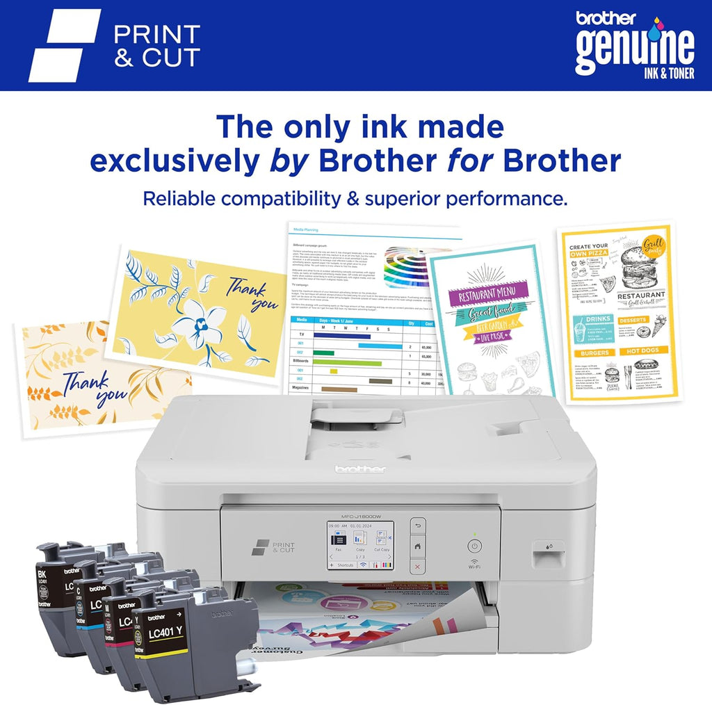 Brother Wireless All-in-One Color Inkjet Printer with Auto Paper Cutter, Scanner, Copier and Fax for Home Office, Print and Cut Machine with Mobile Printing and 150-Sheet Capacity (J1800DW)