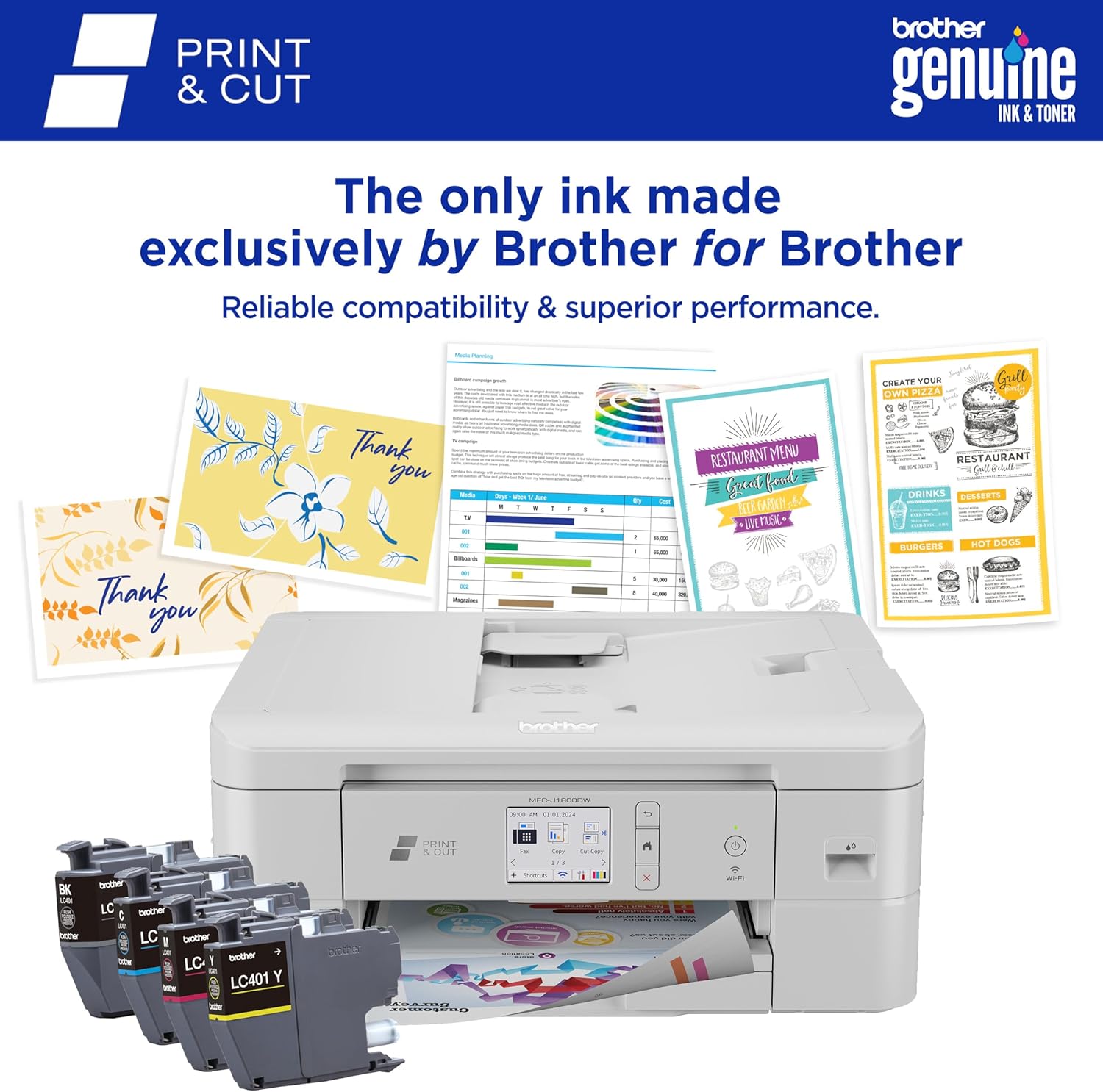 Brother Wireless All-in-One Color Inkjet Printer with Auto Paper Cutter, Scanner, Copier and Fax for Home Office, Print and Cut Machine with Mobile Printing and 150-Sheet Capacity (J1800DW)