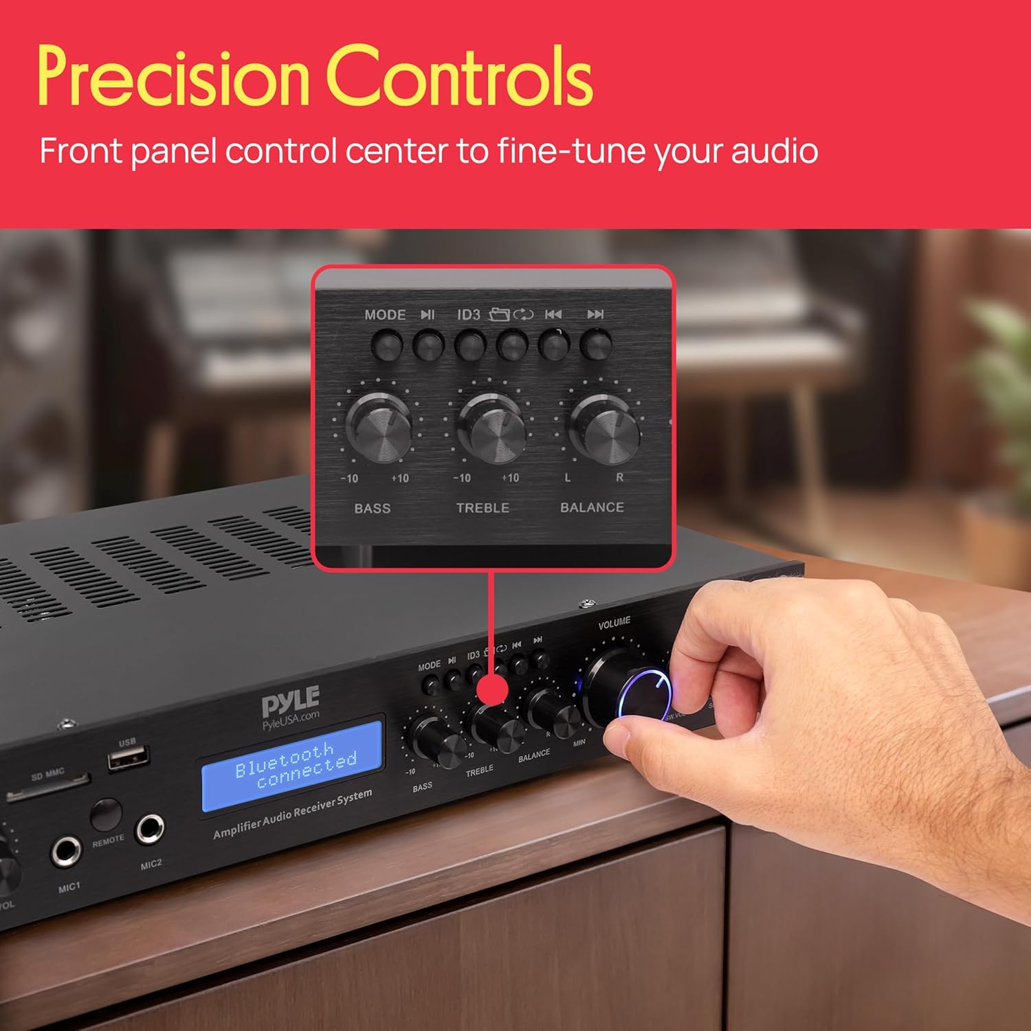 Pyle 5 Channel Rack Mount Bluetooth Amplifier Receiver - Home Theater Amp, Speaker Amplifier, Bluetooth Wireless Streaming, MP3/USB/SD/AUX/FM Radio, 200Watt, w/Digital ID3 LCD Display from - PDA7BU.5