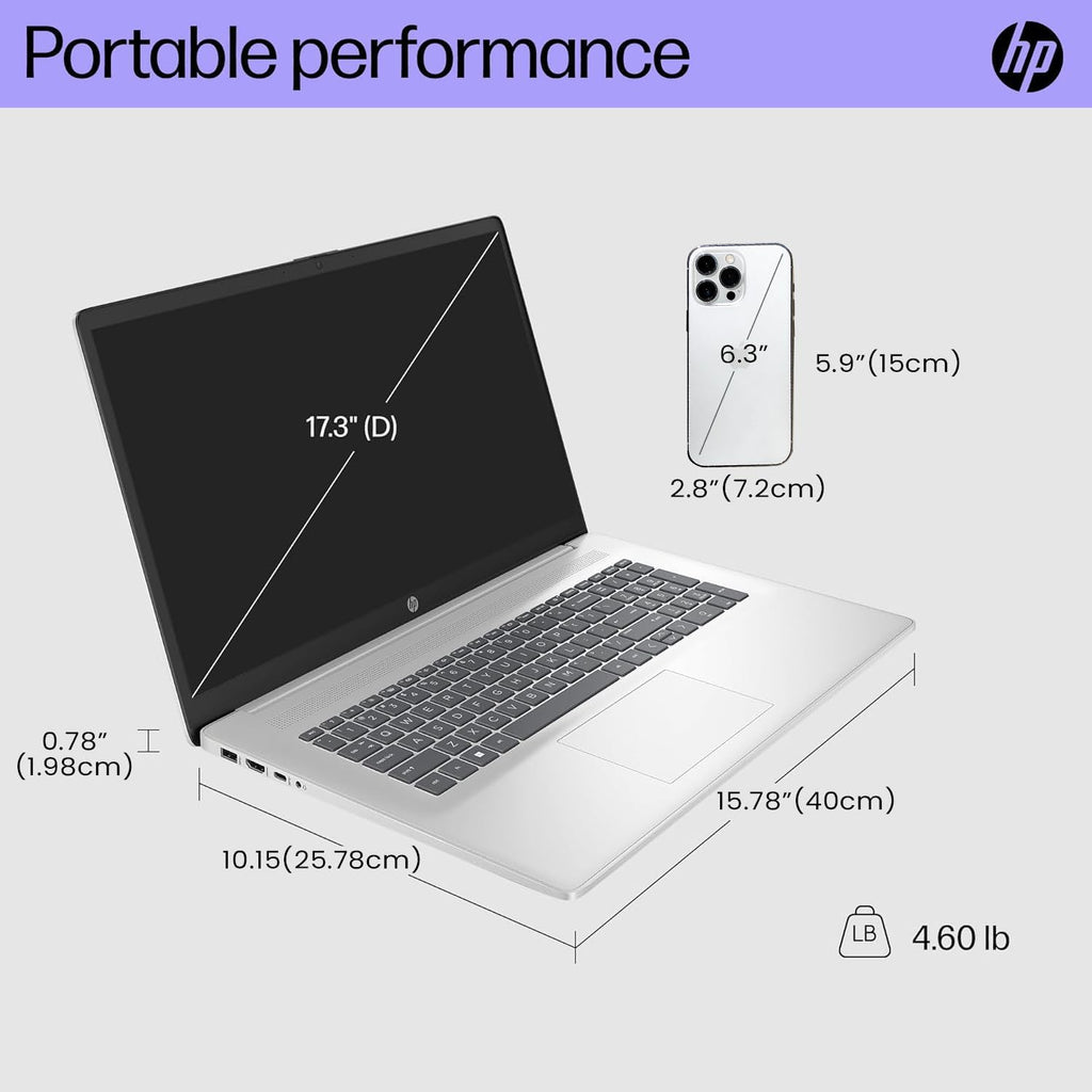 HP 17.3" Laptop for Home, Students, Business, Lifetime Office 365 for The Web, 17.3" Touchscreen, 8-Cores Intel CPU, w/Copilot, 8GB RAM, 128GB eMMC + 512GB PCIe, Camera Privacy Shutter, Win11 Pro