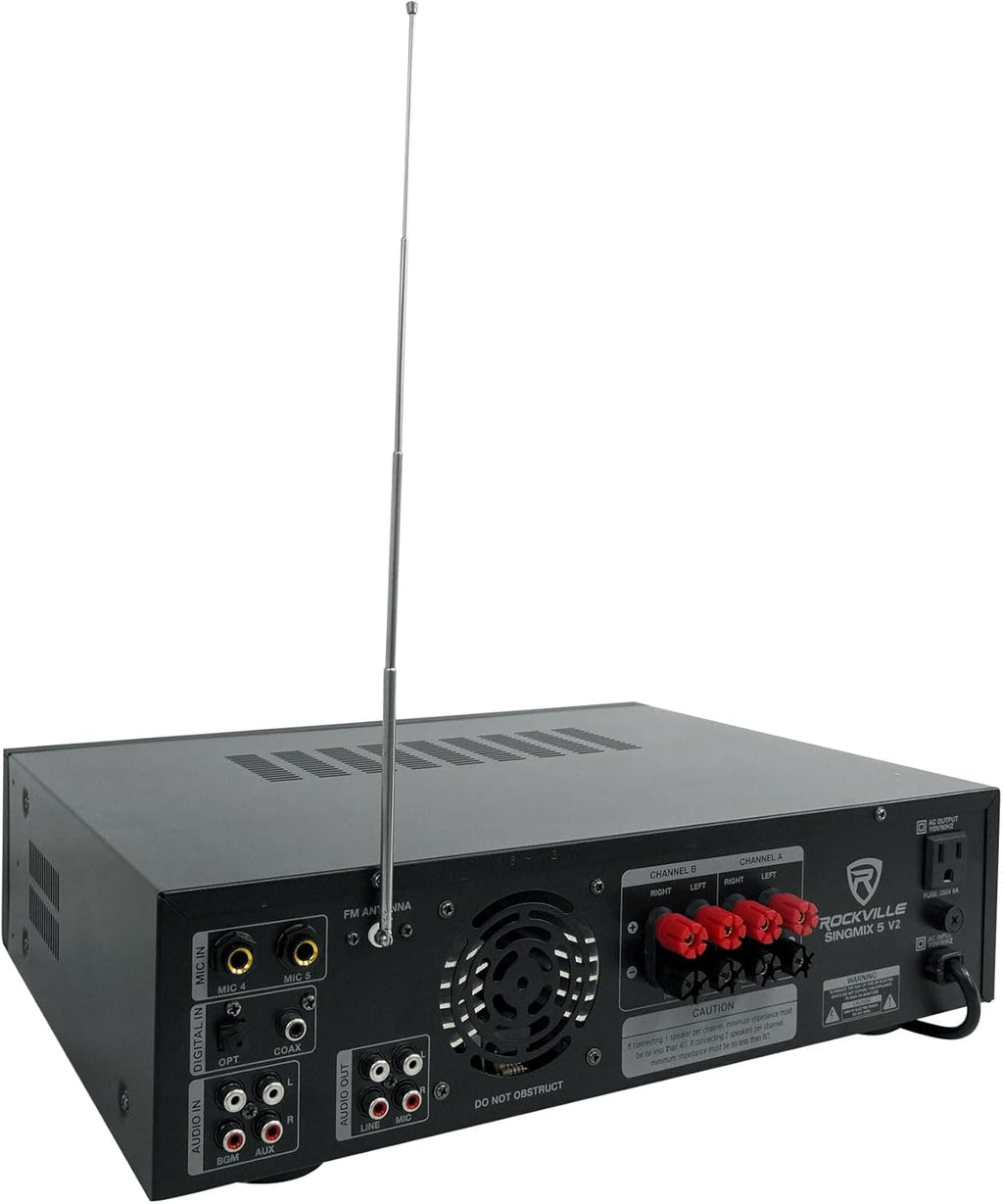 Rockville SINGMIX 5 V2 2000w Bluetooth Pro/Karaoke/Home Amplifier Mixer Receiver