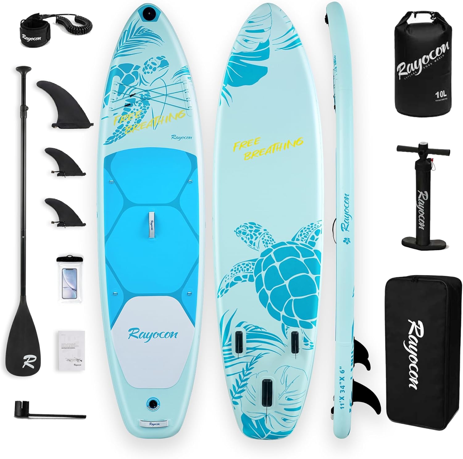 Inflatable Stand Up Paddle Board 11'×34" Extra Wide SUP, Ultra-Stable for Adults & Dog, 450lbs, Dual Chamber Pump, Fiberglass Paddle, Military Grade Dual Layer