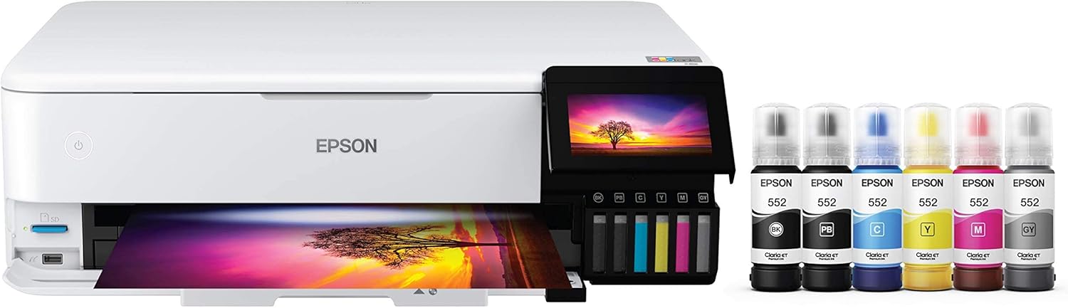 Epson EcoTank Photo ET-8550 Wireless Wide-Format Color All-in-One Supertank Printer - Scanner, Copier - Ethernet - 4.3-inch Color Touchscreen