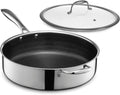 HexClad Hybrid Nonstick 5.5-Quart Deep Sauté Pan with Tempered Glass Lid, Stay-Cool Handle, Dishwasher-Friendly, Oven-Safe Up to 900°F, Induction Ready, Compatible with All Cooktops