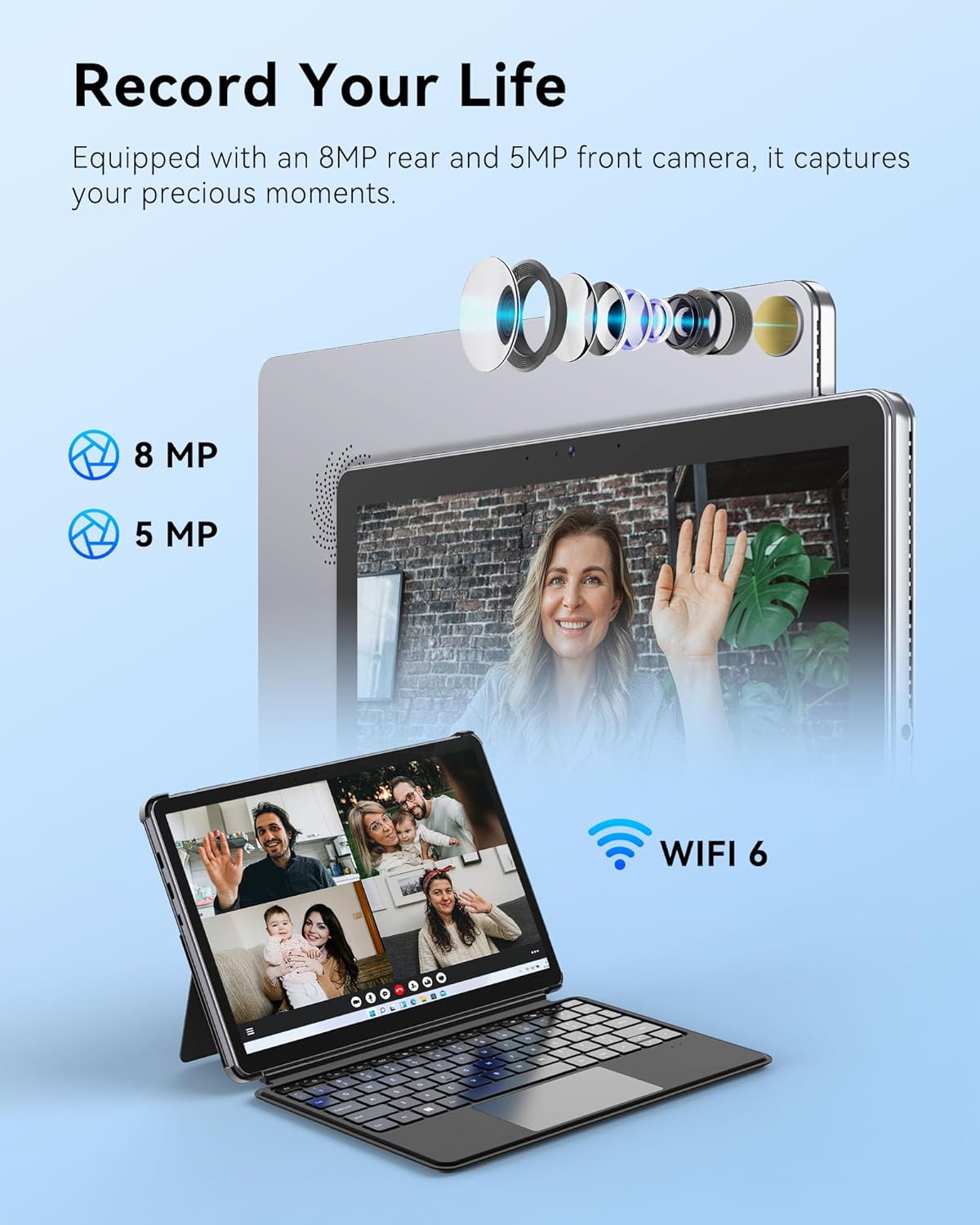 ADREAMER 10.1" Win 11 Tablet, 2 in 1 Tablet Laptop, Intel N150, 8GB + 256GB, 1280 x 800 HD IPS Touchscreen, WiFi 6, BT 5.2, Micro HDMI, Dual Type-C, USB 3.0