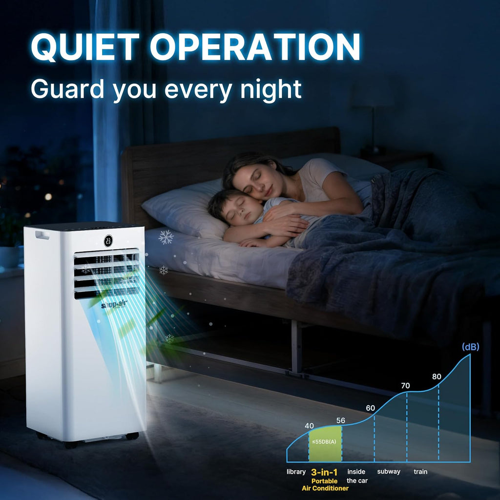 Shop-Air 10,000 BTU Portable Air Conditioner for Rooms up to 430 Sq. Ft, 3-in-1 Portable AC Unit for Rooms with Remote Control, Fast Cooling, Dehumidifier, Quiet Sleep Mode, Window Kit Included