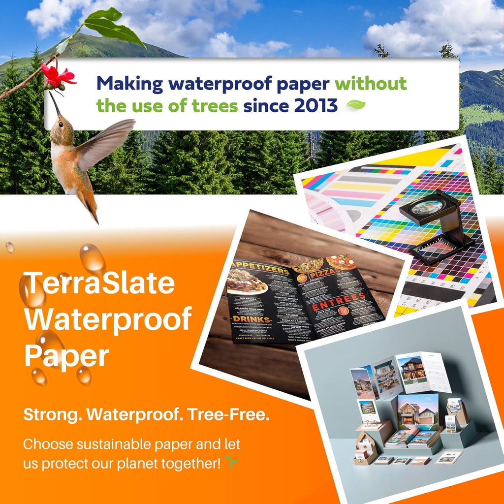 TerraSlate 8 MIL Waterproof Paper 11"x17" – Weatherproof, Rip-proof Copier Paper, Laser Printer & Copier Compatible, 50 Sheets – Ideal for Outdoor, Rugged Use, and Harsh Conditions