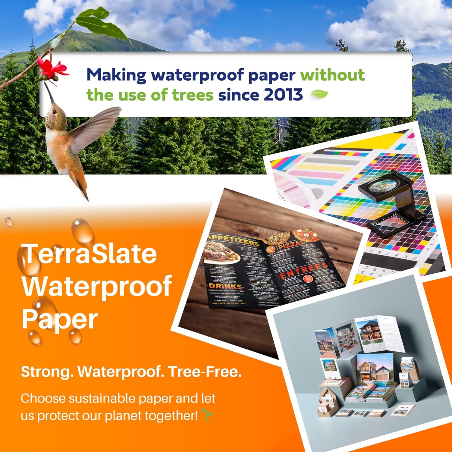 TerraSlate 8 MIL Waterproof Paper 11"x17" – Weatherproof, Rip-proof Copier Paper, Laser Printer & Copier Compatible, 50 Sheets – Ideal for Outdoor, Rugged Use, and Harsh Conditions