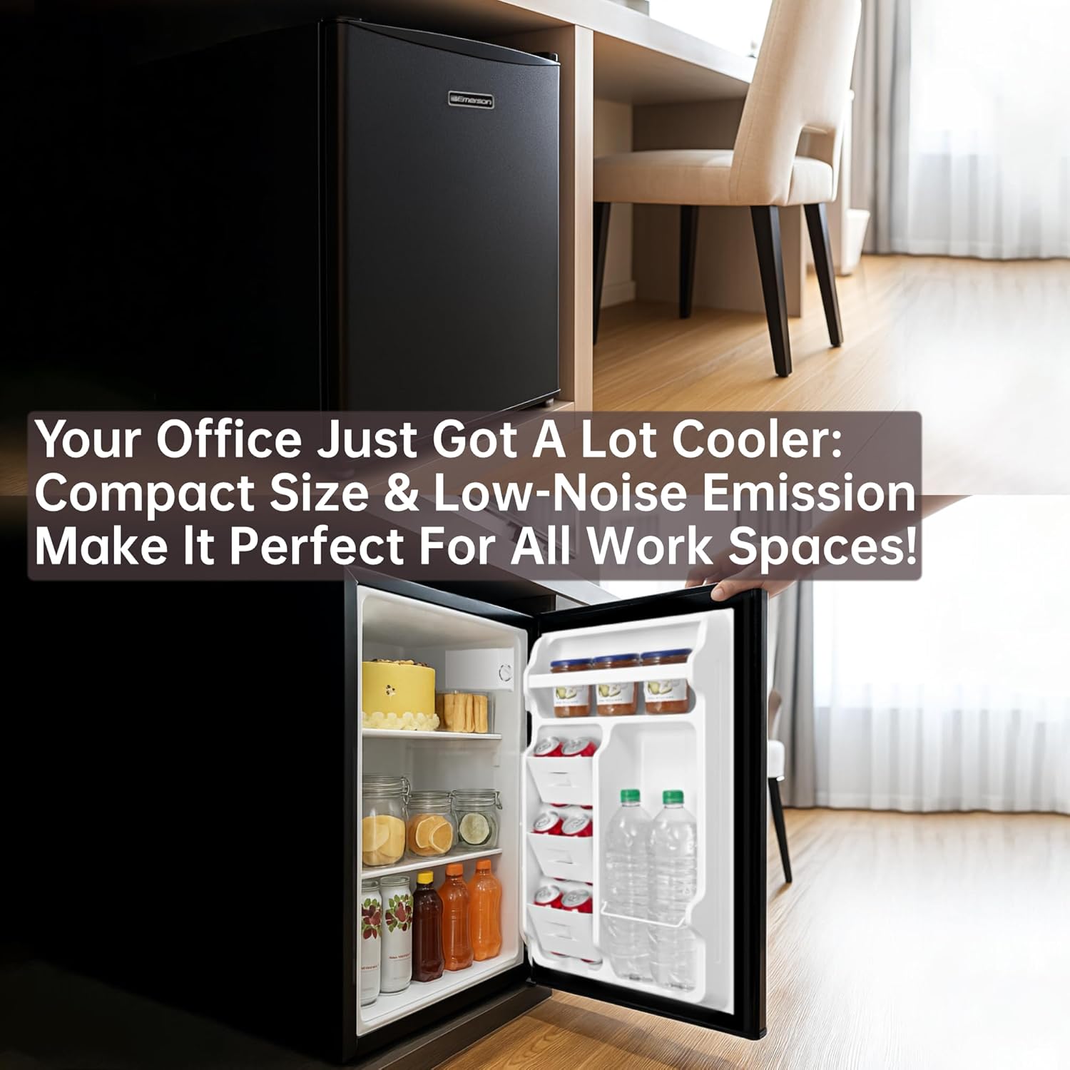 Emerson CR2700B-A Compact Refrigerator 2.7 Cu Ft, ENERGY STAR Mini Fridge with Adjustable Thermostat, Reversible Door, Glass Shelves, Manual Defrost, Black