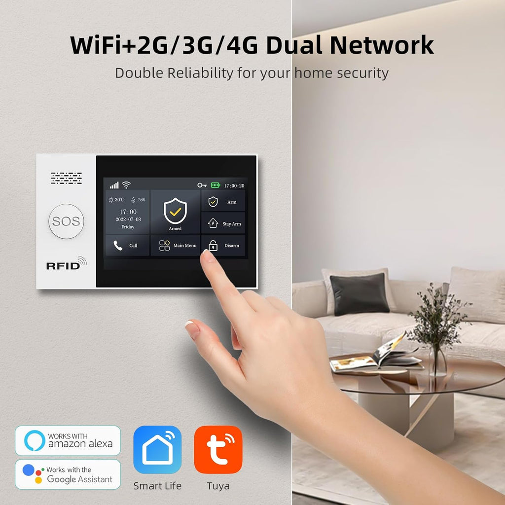 Alarm System for Home Security with Camera, Wireless Security System with 4.3' Wireless fulltouch Screen Compatible with Alexa and Google for Home, Flat