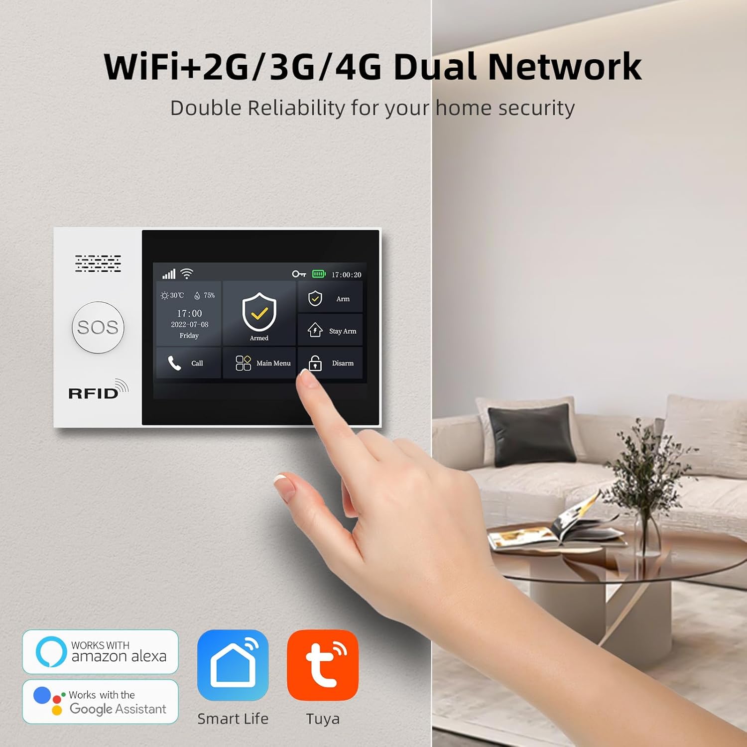 Alarm System for Home Security with Camera, Wireless Security System with 4.3' Wireless fulltouch Screen Compatible with Alexa and Google for Home, Flat