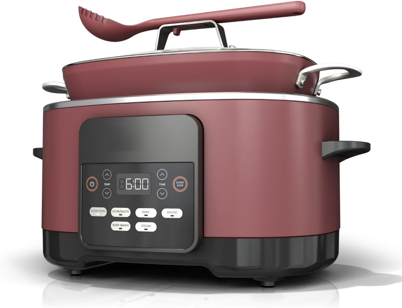 8.5 Quart 10-in-1 Multi Cooker with Slow Cook, Sear, Steam, Bake, Braise and Keep Warm Functions, Triple Heat Cooking, Glass Lid, Integrated Spoon, Digital Cooker Pot
