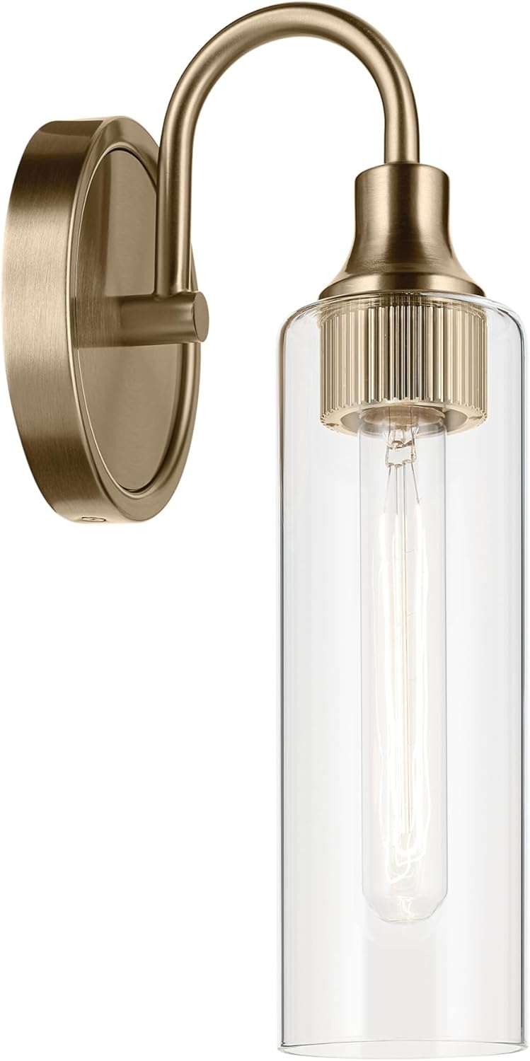 Kichler Kavi 5" 1-Light Wall Sconce Bathroom Vanity Light with Clear Glass in Champagne Bronze, Damp Rated for Bathroom, Powder Room, Kitchen, Hallway, Bedroom (5" W x 13" H), 55209CPZ