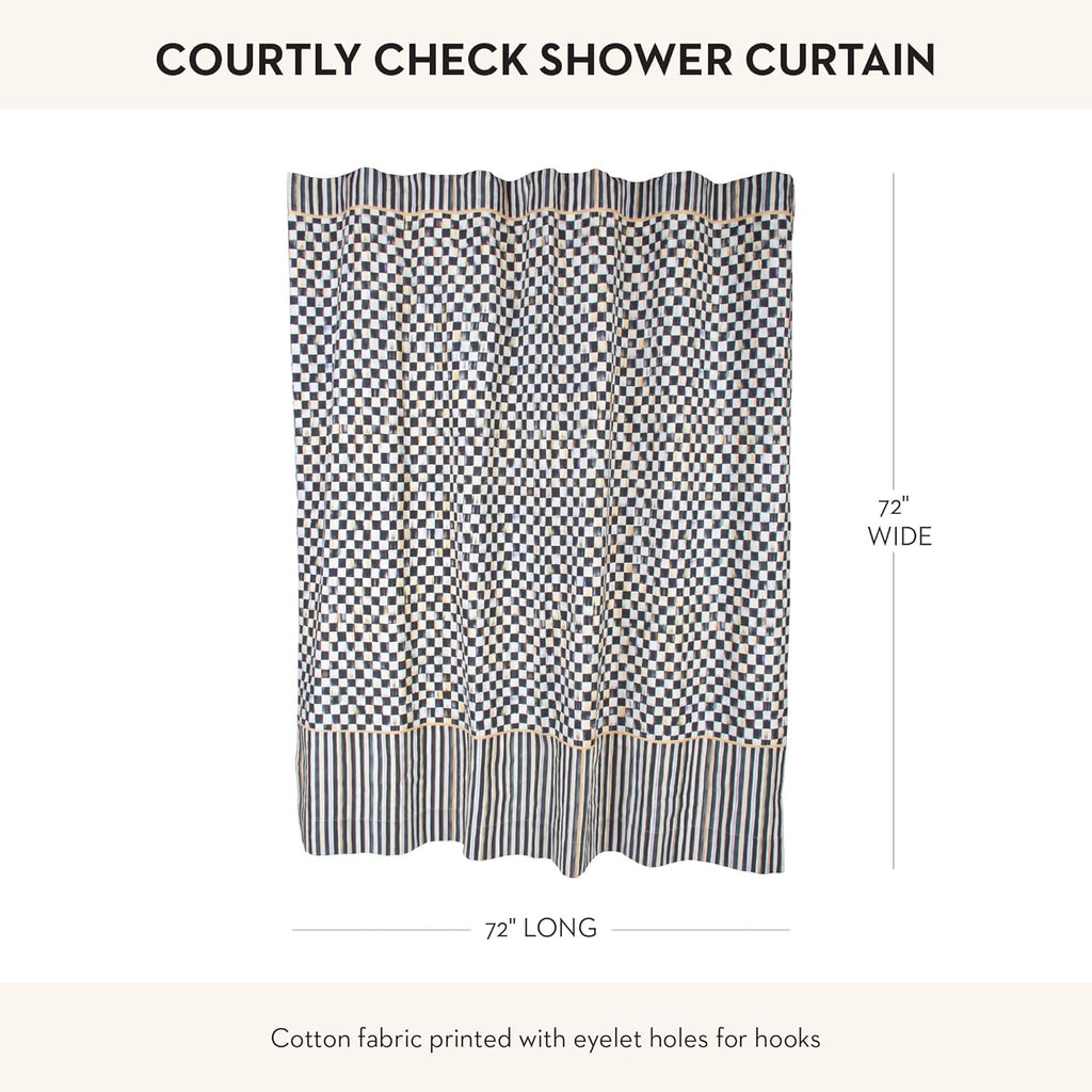 MACKENZIE-CHILDS Fabric Shower Curtain, Decorative Bathroom Shower Curtain with Eyelet Hang Holes, 72 Inches by 72 Inches, Black-and-White Courtly Check