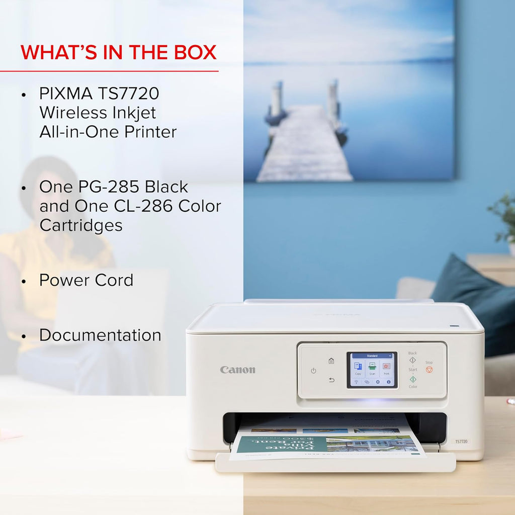 Canon PIXMA TS7720 Wireless All-in-One Color Inkjet Printer – Print, Copy, Scan – Auto Duplex, 15/10 PPM, 2.7” Touchscreen, Compact Home Photo Printer with Easy Setup