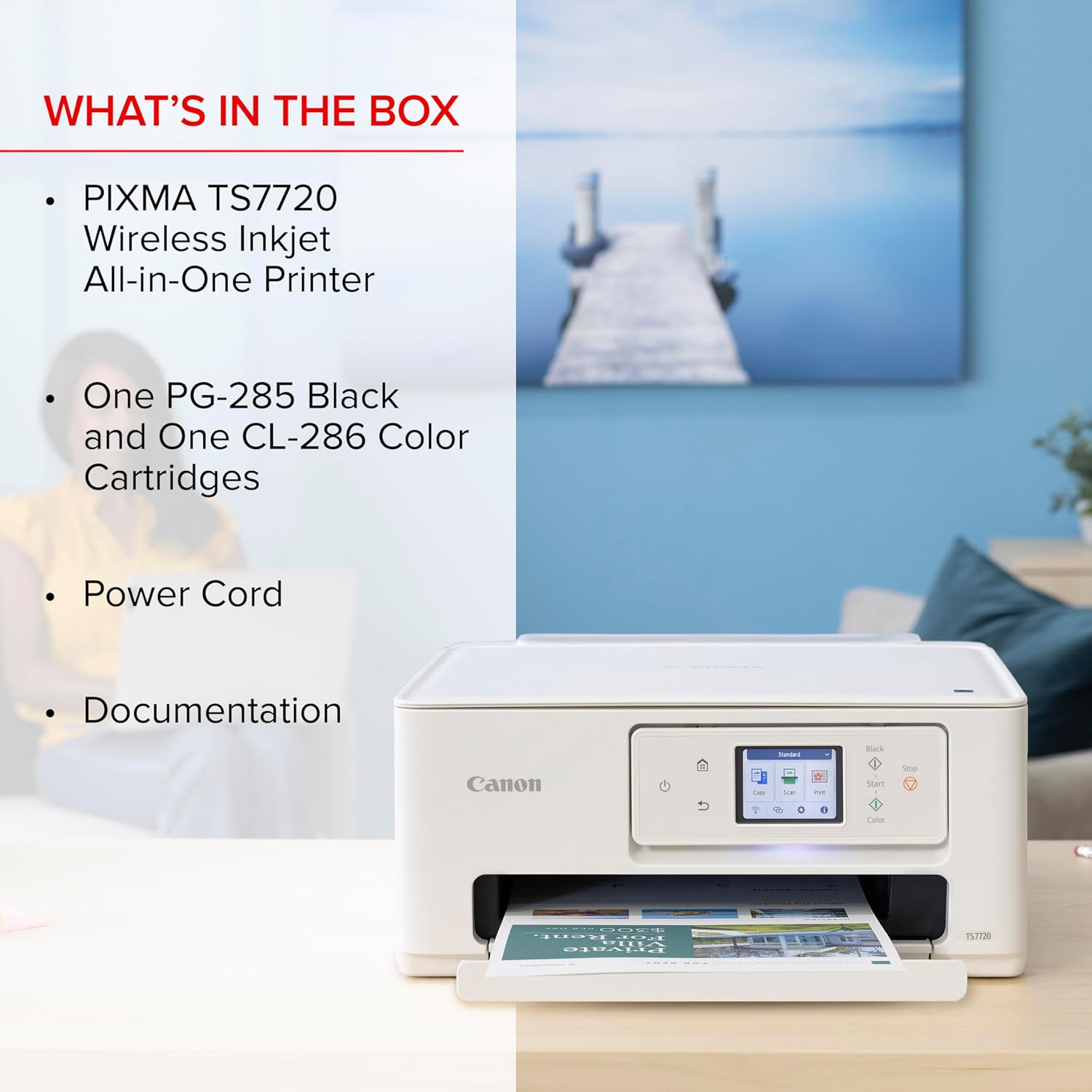 Canon PIXMA TS7720 Wireless All-in-One Color Inkjet Printer – Print, Copy, Scan – Auto Duplex, 15/10 PPM, 2.7” Touchscreen, Compact Home Photo Printer with Easy Setup