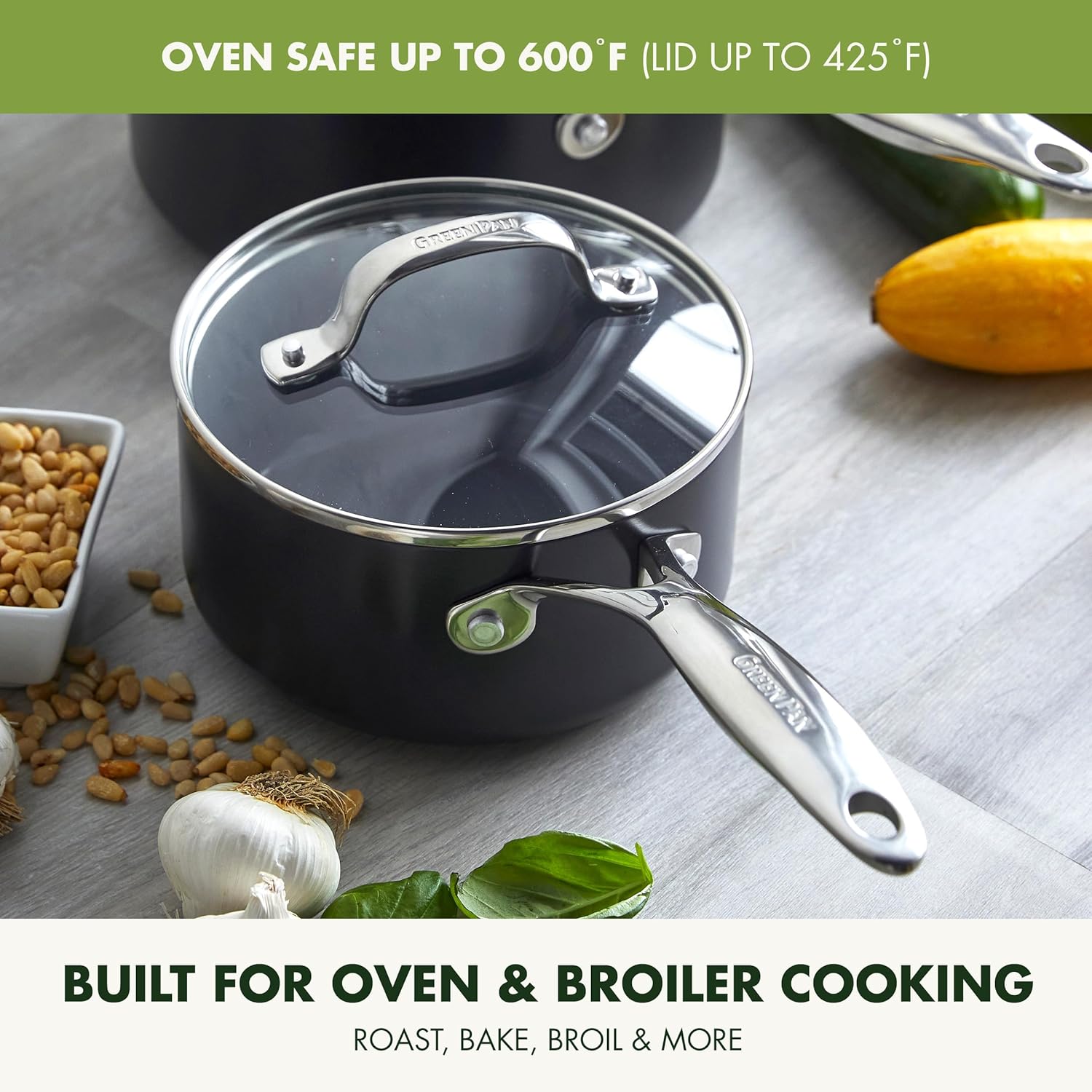 GreenPan Valencia Pro Ceramic Nonstick 1.66QT & 3.3QT Saucepan Pots with Lids Set, Hard Anodized PFAS-Free Cookware, Induction Ready & All Cooktops, Soup & Sauce, Dishwasher & Oven Safe to 600F, Gray