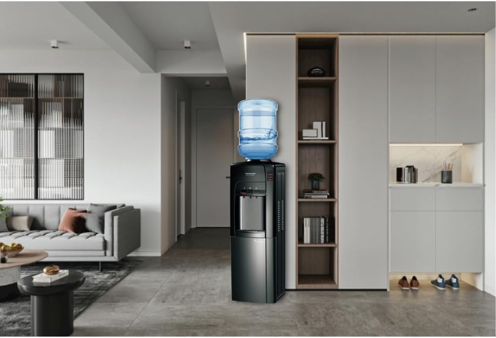 Frigidaire Gallery, Top Load Water Dispenser, Built-in Cooling Bottom Refrigerator Compartment, Black