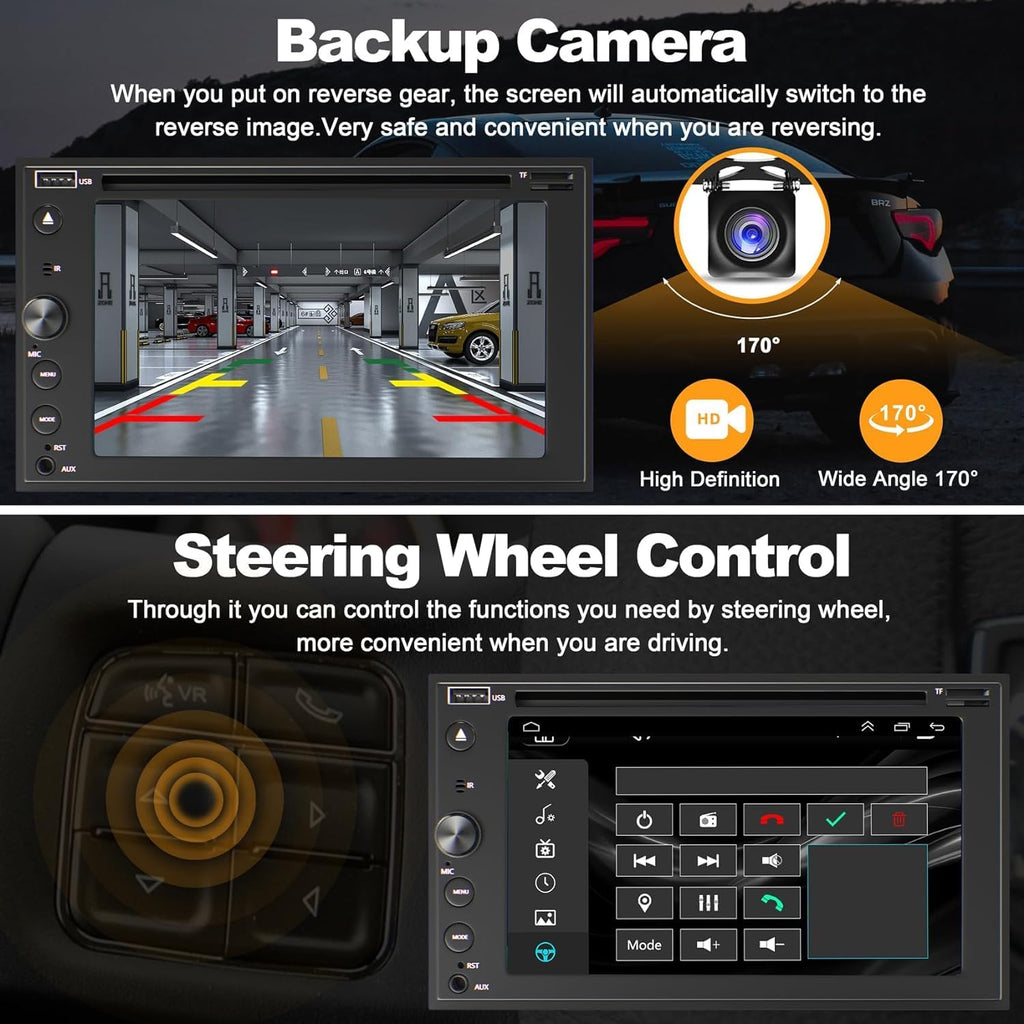 Double Din Car Stereo with Carplay & Android Auto, Adapter-Universe 7 Inch Car Radio with CD/DVD Player Support Back up Camera, Bluetooth & Voice Control, Mirror Link, Subwoofer, SWC, Subwoofer, AM/FM