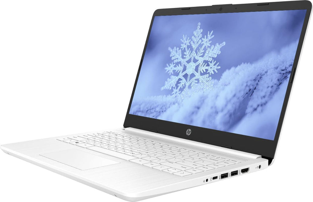 HP 14" Business & Student Laptop with 1-Year Microsoft Office 365, 4-Cores Intel Processor, 320GB Storage (64GB SSD+256GB SD Card), 8GB RAM, Windows 11, PLUSERA Earphones, Snowflake