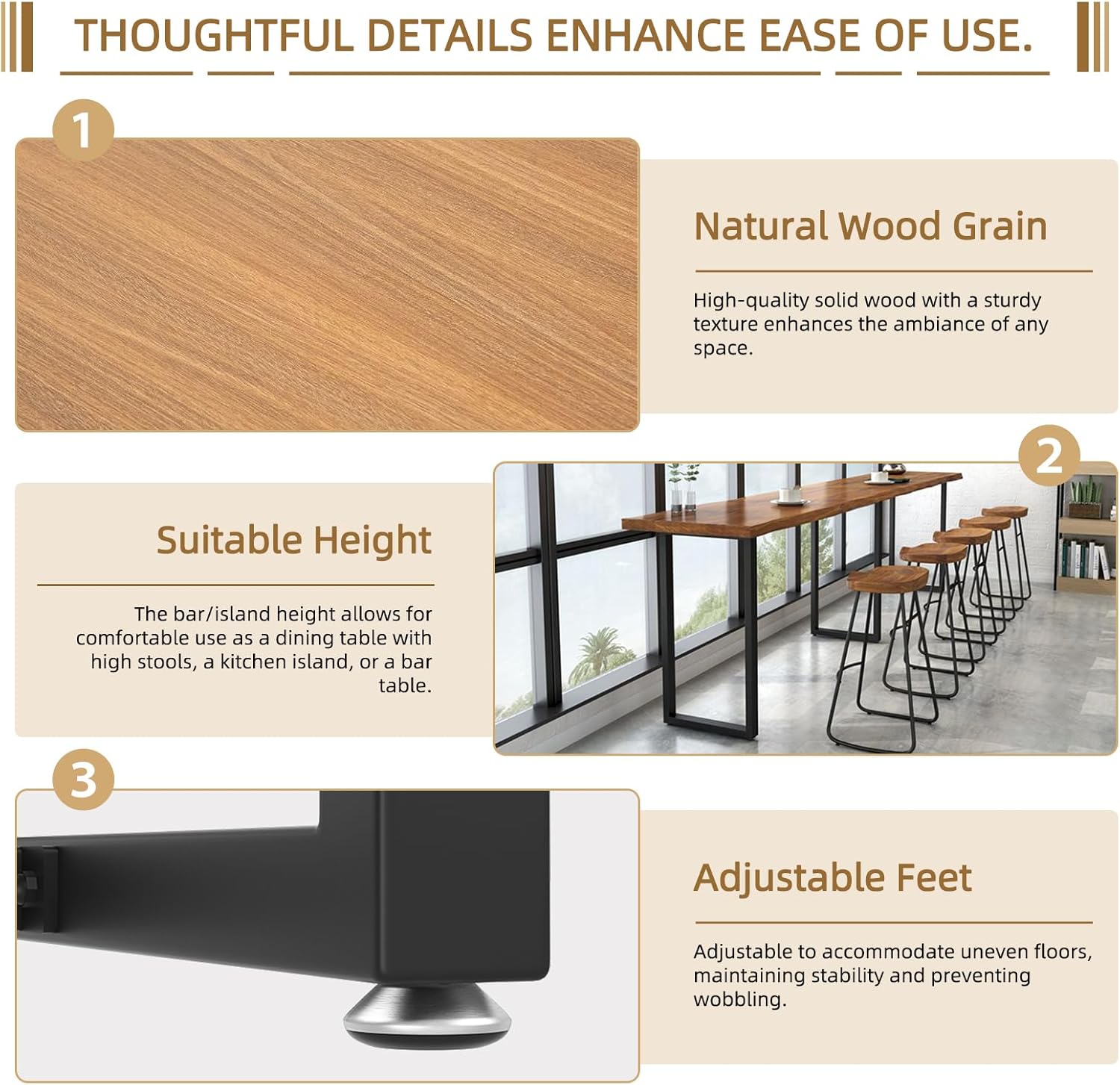 Solid Wood Bar Table, Metal Frame High Top Table, Rustic Industrial Pub Table, Narrow Long Height Tables for Kitchen Living Room Coffee Shop Small Space (no Stool Included)