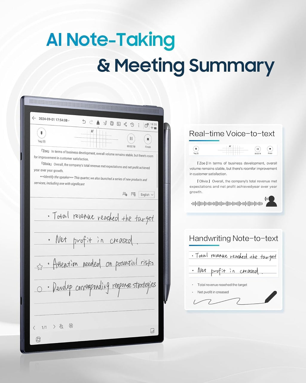 iFLYTEK AINOTE Air 2 Bundle – 8.2" E Ink AI Note-taking Tablet with Stylus, 4096 Pressure Levels, Digital Notebook with Voice-to-Text Transcription, Multi-languages Support, Ideal for Meetings & Study