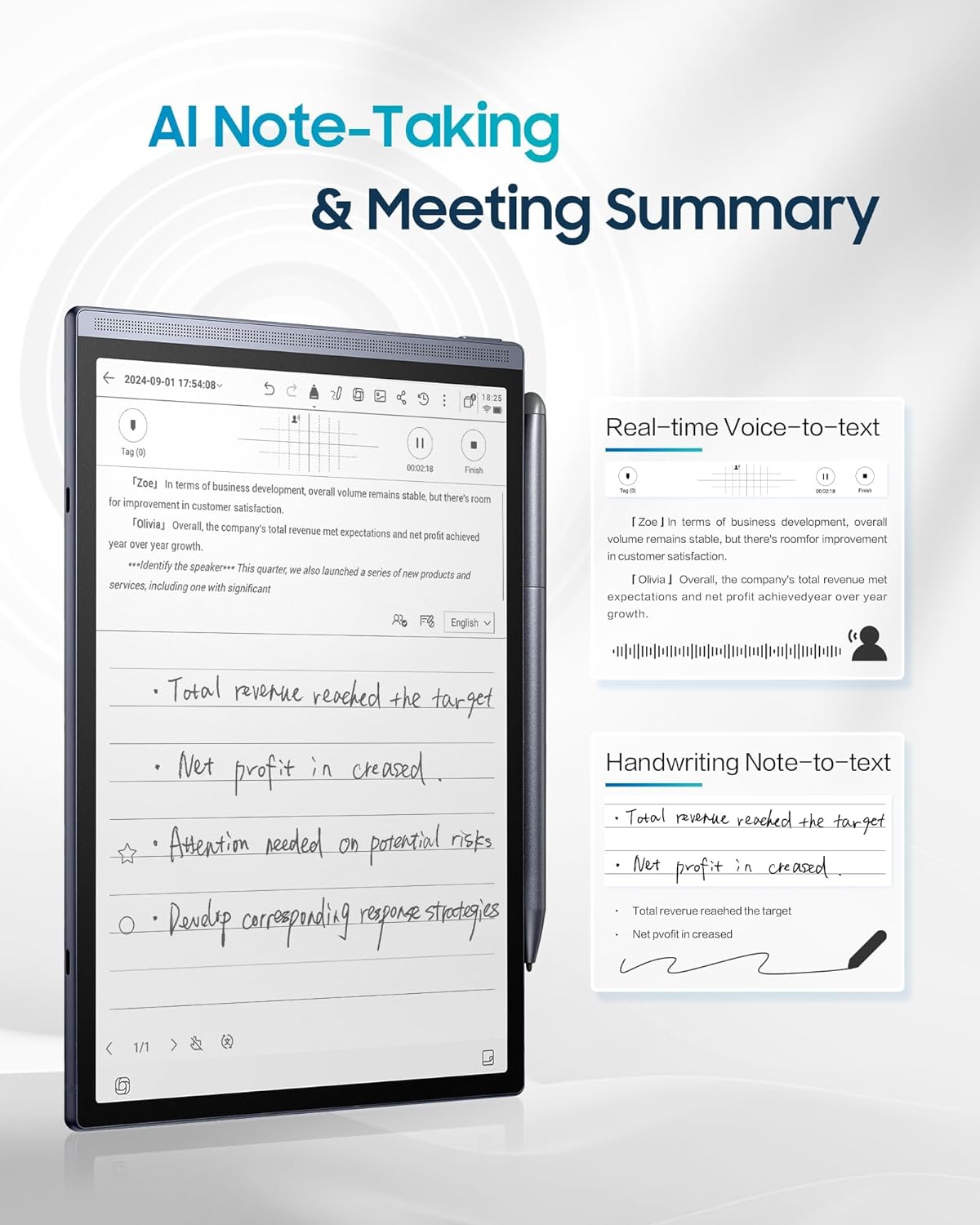 iFLYTEK AINOTE Air 2 Bundle – 8.2" E Ink AI Note-taking Tablet with Stylus, 4096 Pressure Levels, Digital Notebook with Voice-to-Text Transcription, Multi-languages Support, Ideal for Meetings & Study