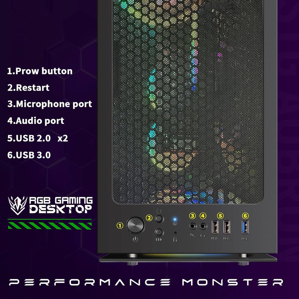 STGAubron Gaming PC Desktop Computer, AMD Ryzen 5 2600 up to 3.9G, GeForce RTX 2060 6G, 16G DDR4, 512G SSD, 600M WiFi, BT 5.0, RGB Fan x4, Windows 11 Home