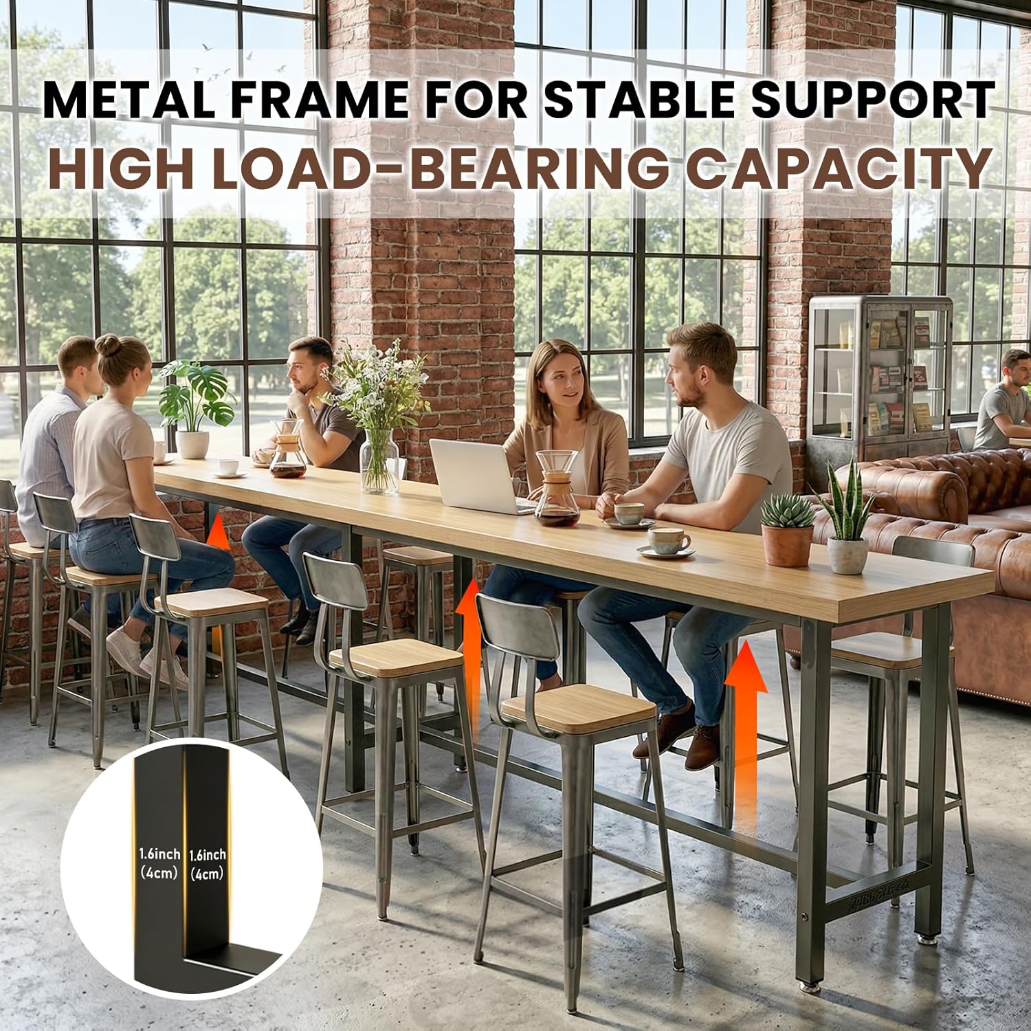 Bar Table Industrial Kitchen Dining Counter Height Table Rectangular High Top Pub Table with Sturdy Metal Legs for Small Space Living Room Coffee Shop