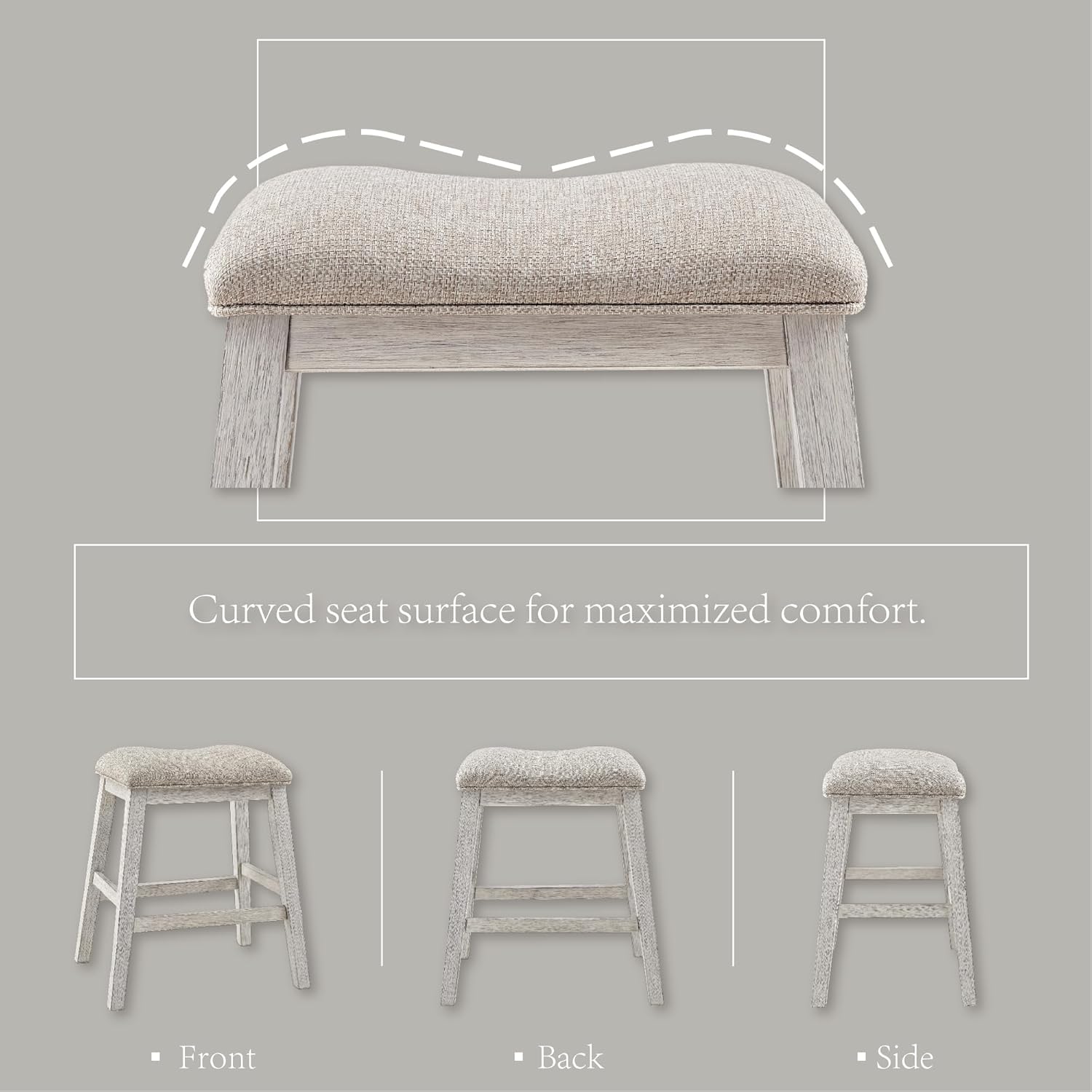 Signature Design by Ashley Skempton Modern 24" Counter Height Upholstered Barstool, 2 Count, Grayish White