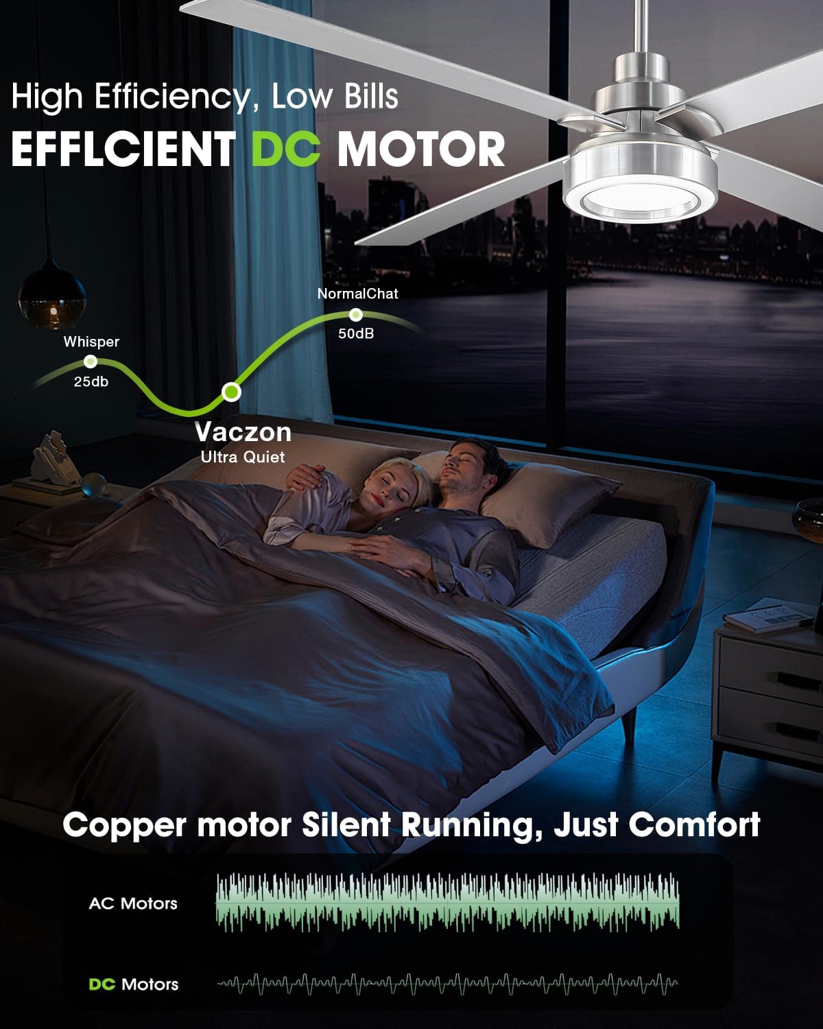 60 Inch Large Ceiling Fans with Lights and Remote/APP, Modern Brushed Nickel Ceiling Fan, 3CCT Dimmable, 6-Speeds Reversible, Quiet High Airflow Fan with Long Downrods for Living Room, Shop