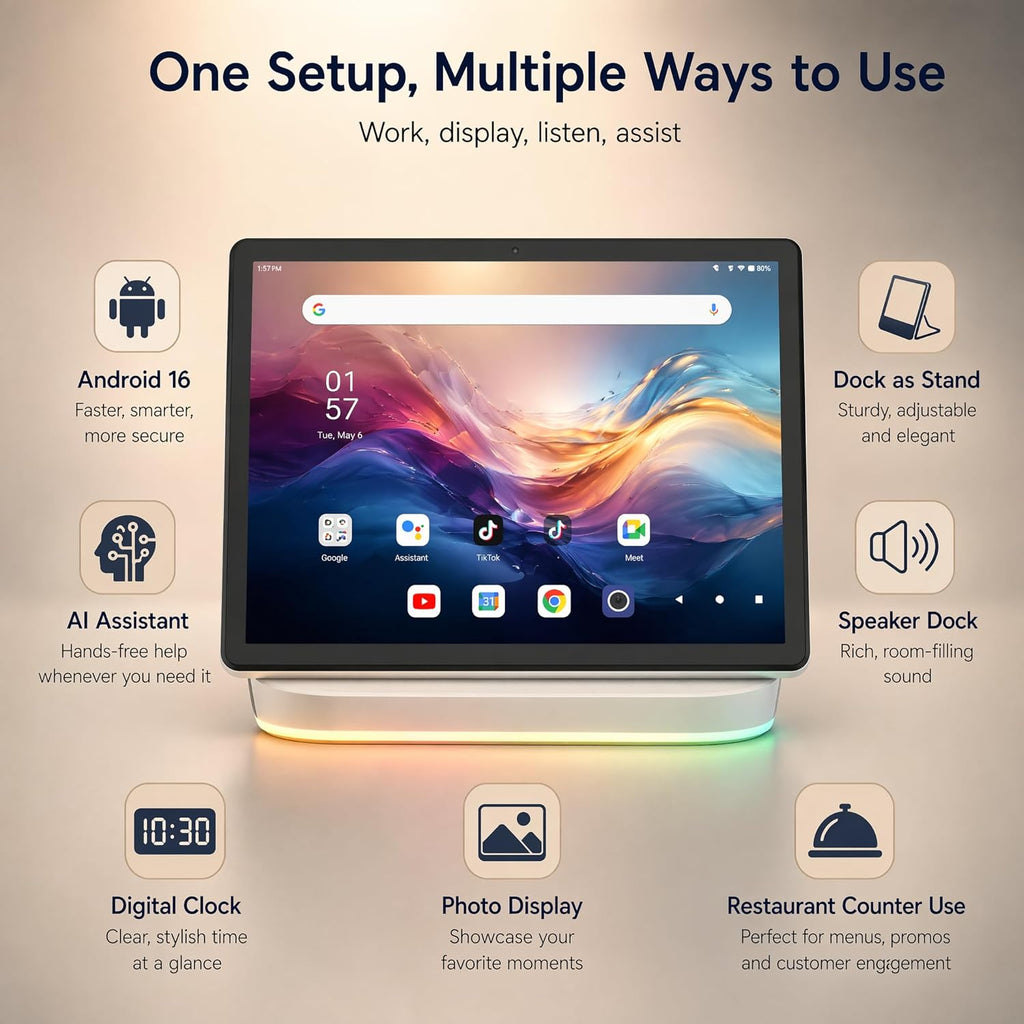 Jeazans 2026 Upgraded Android 16 Tablet with 64GB+1TB Expand, 10.1 inch Tablet with 8-Core, Dock Station, Gemini Ai, WiFi 6, Bluetooth 5.4, 3-Year Protection, Tablet for Students, Kids& Adults