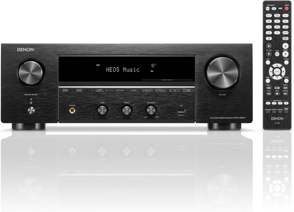 Denon Receiver DRA-900H - 2-Channel Stereo Receivers for Home - 100W/Ch. Hi-Fi Amplification, Built-in HEOS, HDCP 2.3 Processing with ARC/eARC Support, Dolby Vision, HLG, Dynamic HDR