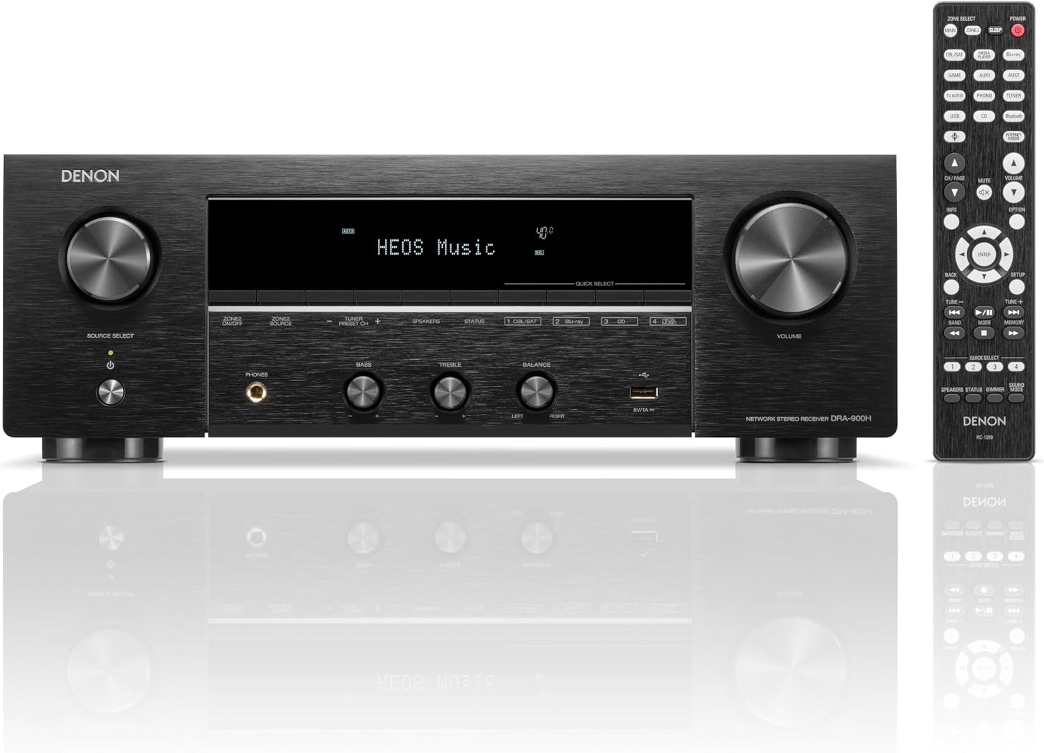 Denon Receiver DRA-900H - 2-Channel Stereo Receivers for Home - 100W/Ch. Hi-Fi Amplification, Built-in HEOS, HDCP 2.3 Processing with ARC/eARC Support, Dolby Vision, HLG, Dynamic HDR