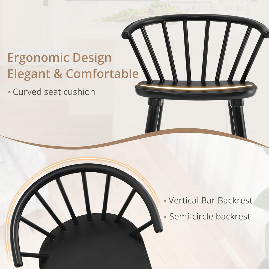 LUE BONA Bar Stools Set of 4, Black Farmhouse Barstools with Semicircular Backrest, Mid Century Modern Counter Height Bar Stools for Kitchen Island, 24 Inch