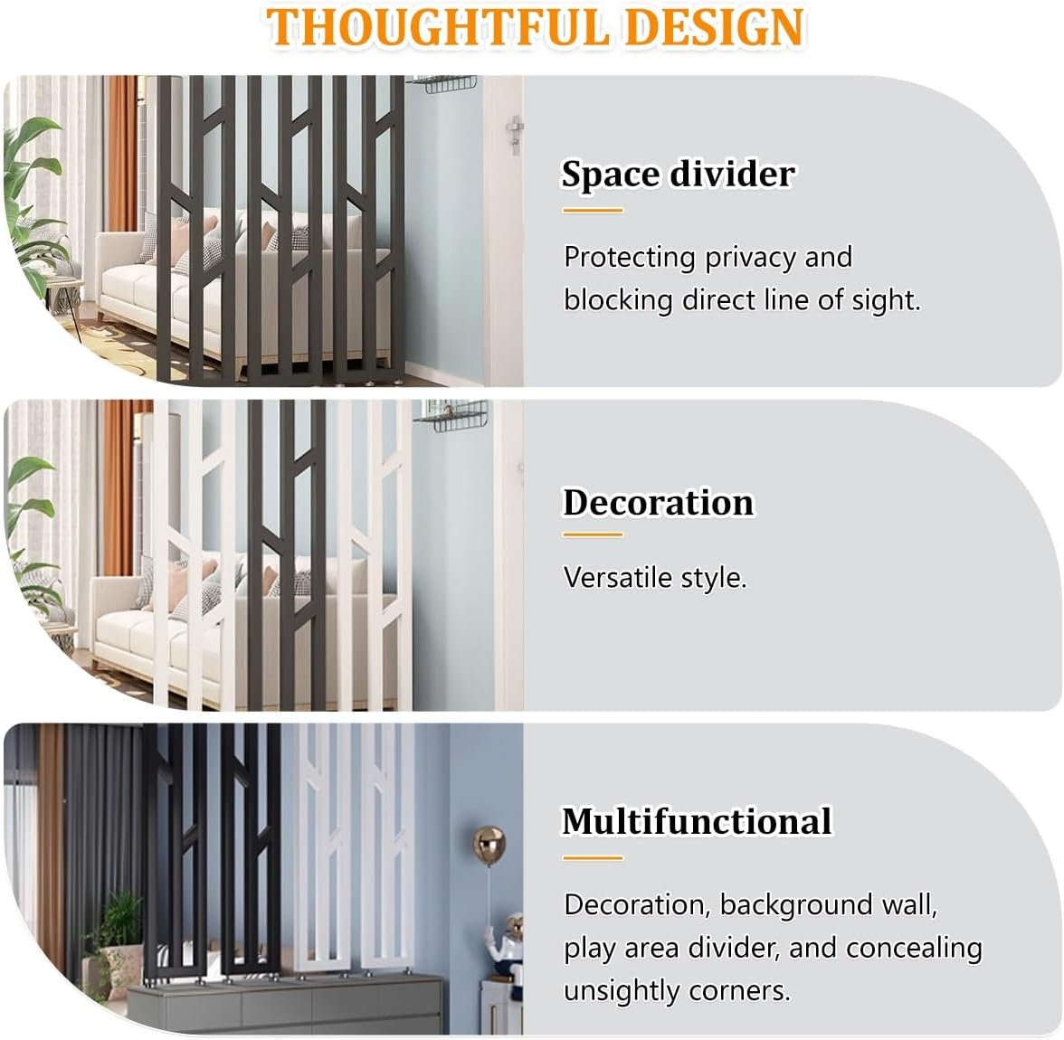 Tall Room Screens Partition Column, 1pc Metal Wall Partition Post Room Dividers, Privacy Screens Room Partition Post with Adjustable Feet for Home, Teahouse, Coffee Shop(Black,H95cm/37.4in)