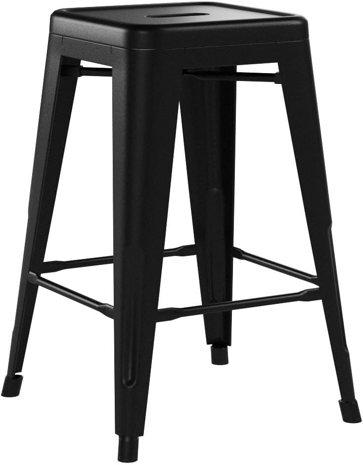 Furmax 24 Inch Metal Bar Stools Set of 4, Counter Height Bar Stools Height High Backless Stools Industrial Stackable Bar Chairs for Dining Room Kitchen Indoor Outdoor Stools Bar Chairs (Black)