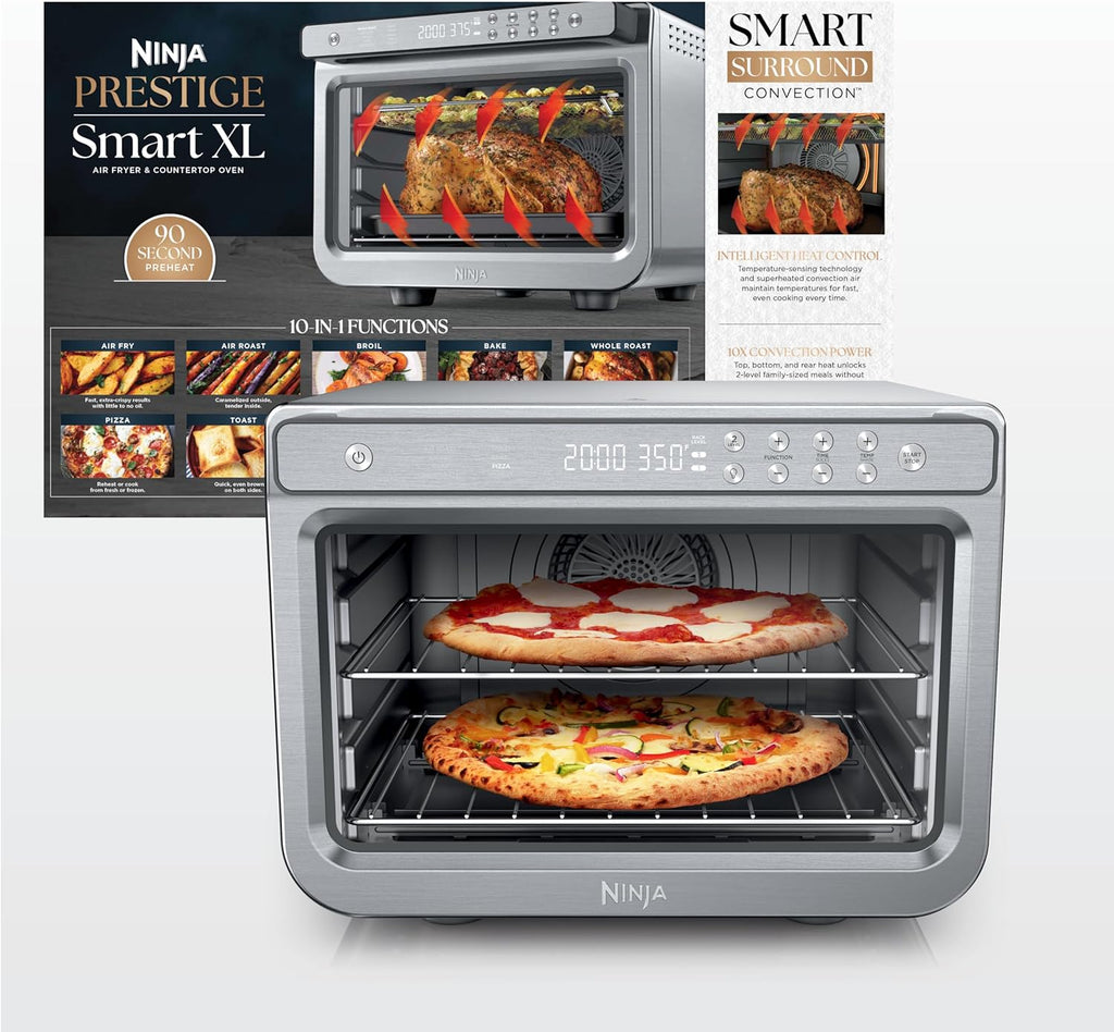 Ninja Air Fryer & Toaster Oven Combo | 10-in-1 Prestige Smart XL Countertop Oven | Bake up to 20 Cookies, Fit up to a 12lb Turkey | Pizza, Toast, Bake, Dehydrate | 1800 Watt | Stainless Steel | DT501