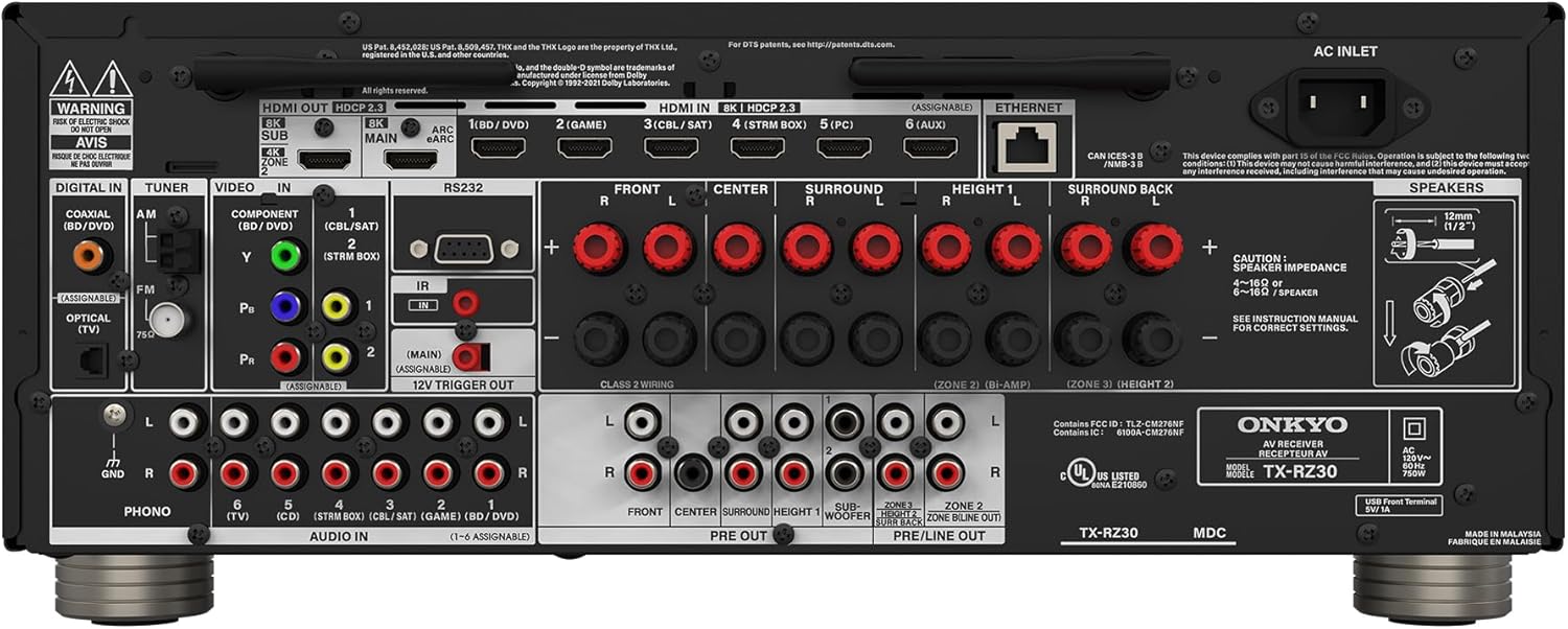 Onkyo TX-RZ30 9.2-Channel AV Receiver - 100 Watts Per Channel, Dirac Live Out of Box, Works with Sonos Certified, THX Certified and More (Renewed)