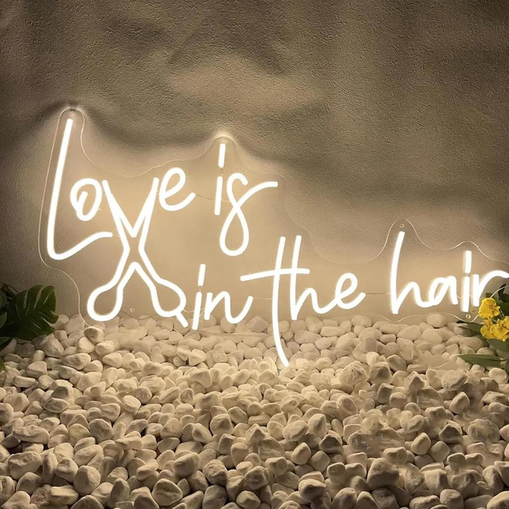 Love is in the Hair Neon Sign 23 inches LED Hair Salon Lights Up Neon Signs Business Wall Decor for Beauty Salon Barber Shop Hair Room
