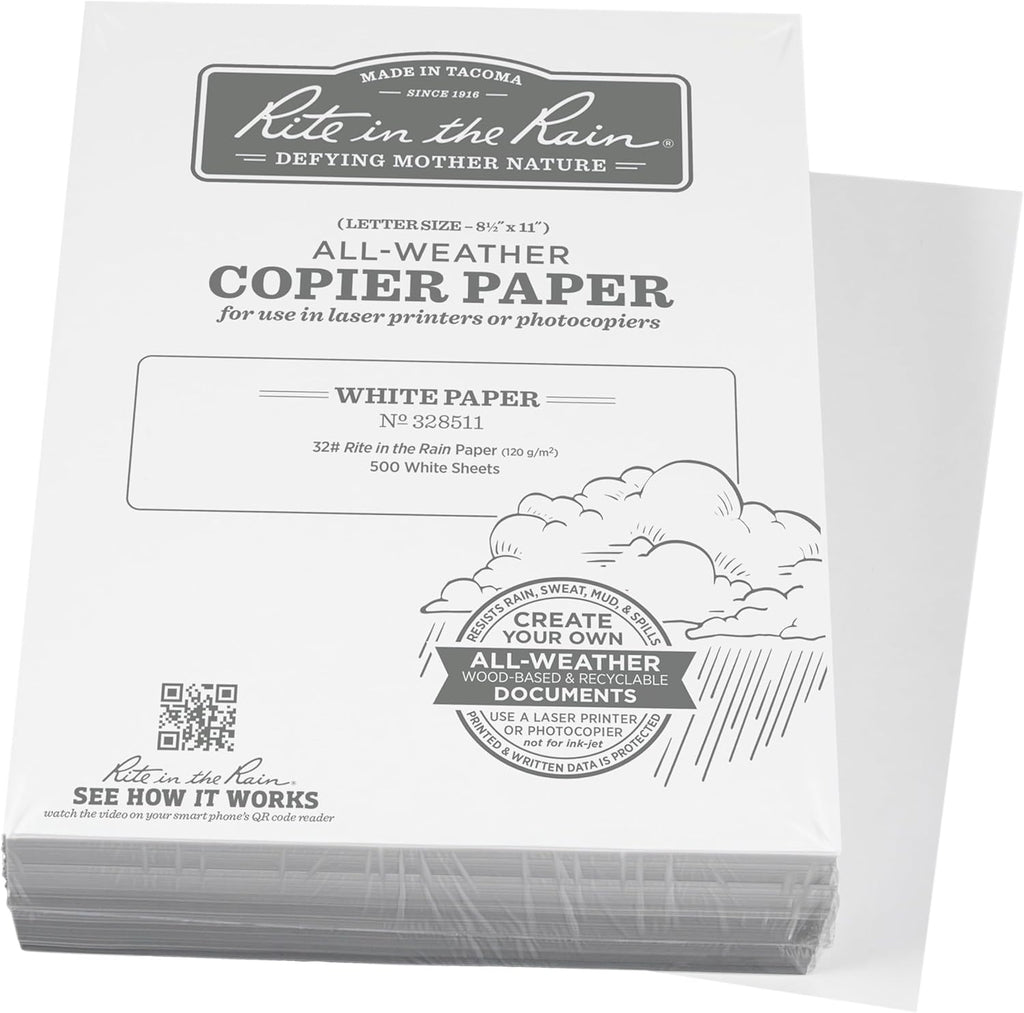 Rite In The Rain Weatherproof Bulk Copier Paper, 8.5" x 11", 32# White, 500 Sheet Pack (No. 328511)