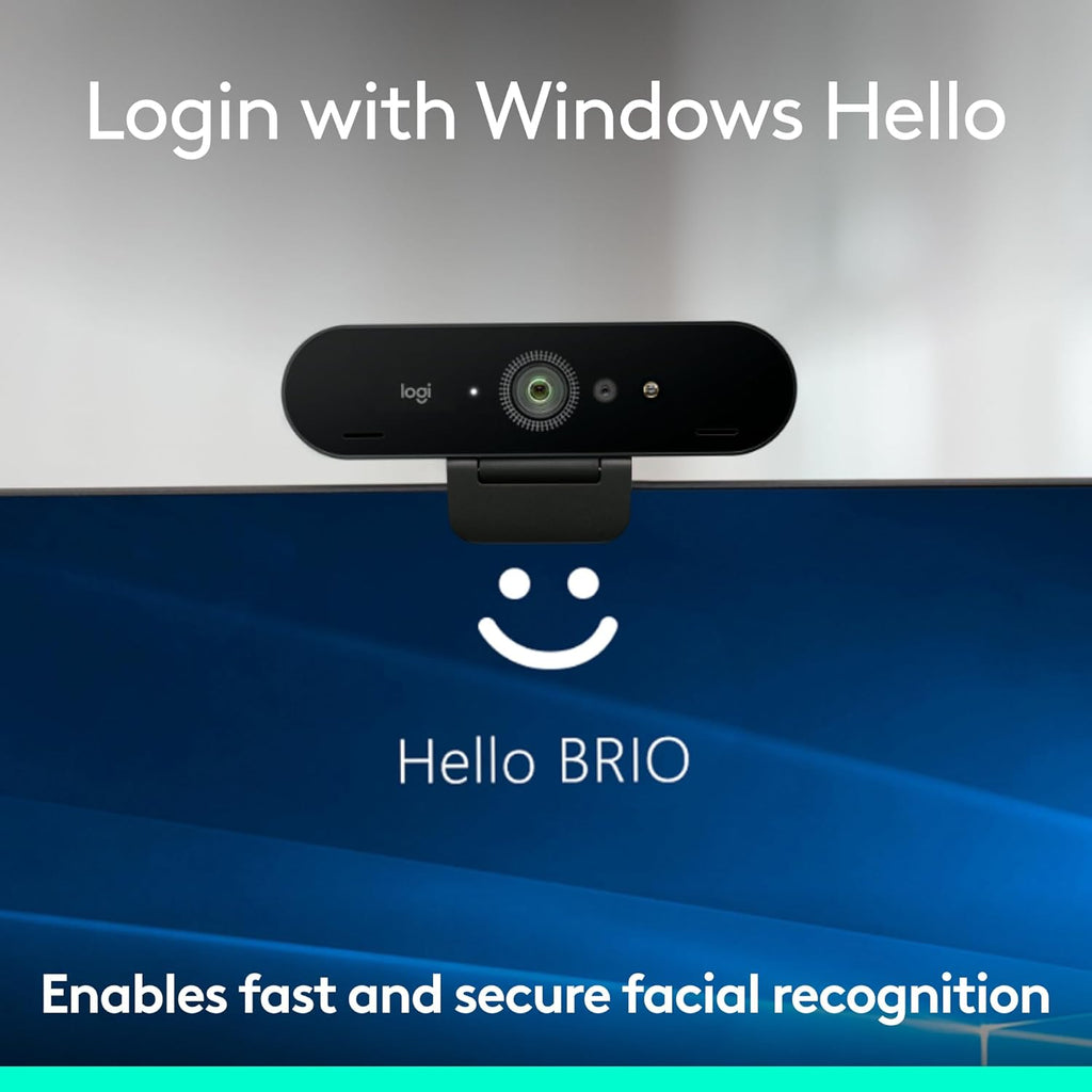Logitech Brio 4K Webcam, Video Calling, Noise-Cancelling mic, HD Auto Light Correction, Wide Field of View, Windows Hello Works with Microsoft Teams, Zoom, Google Meet, PC/Mac/Laptop/MacBook/Tablet