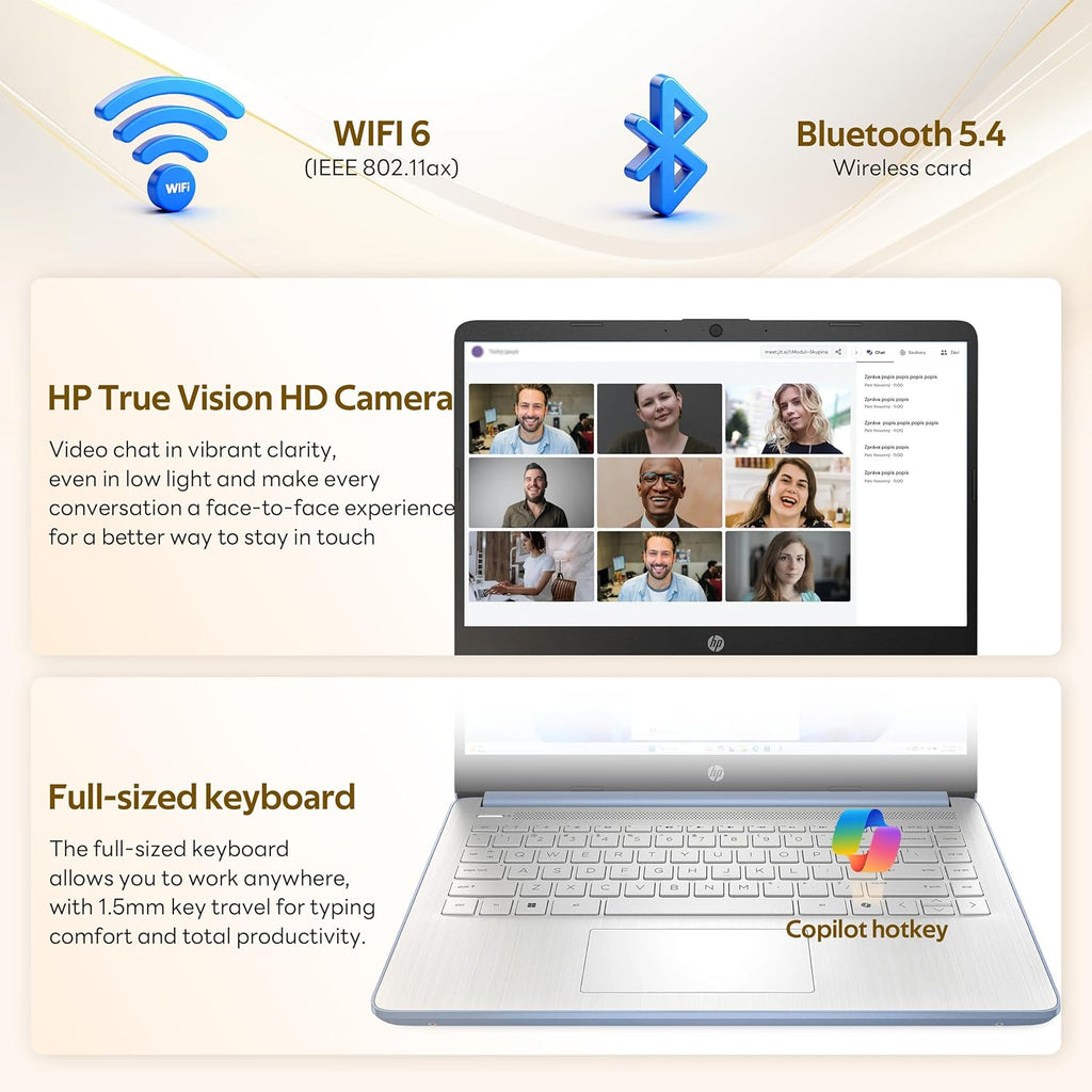 HP Stream 14" HD Student&Business Laptop with AI Copilot, Intel Processor N150, 4GB RAM, 1.12TB Storage (128GB UFS + 1TB Docking Station), 1 Year Office 365, 720p Webcam, Win 11, Sky Blue