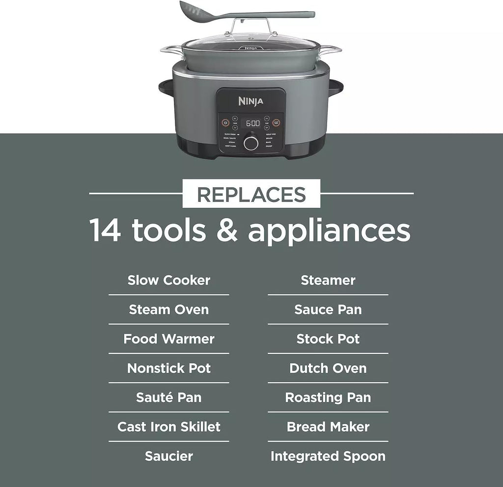 Ninja MC1001H Foodi PossibleCooker PRO 8.5 Quart Multi-Cooker, 8-in-1 Slow Cooker, Pressure Cooker, Dutch Oven & More, Glass Lid & Integrated Spoon, Nonstick, Oven Safe to 500°F, White (Renewed)