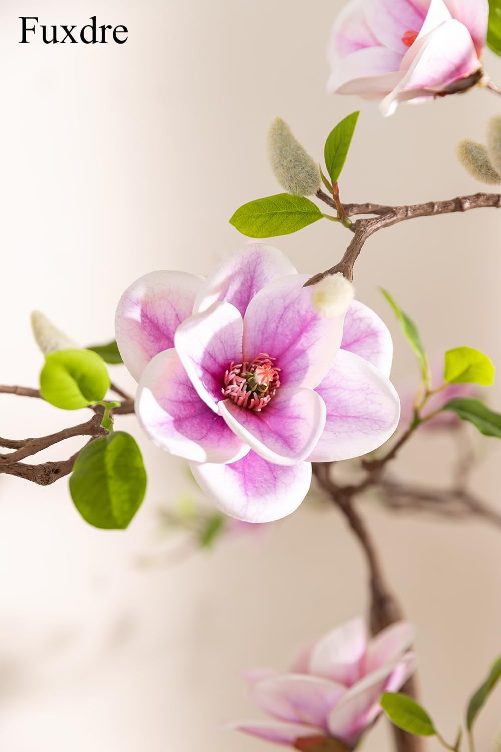 Faux Magnolia Tree 6.8 ft - with 57 Pcs White-Purple Flowers - Tall Artificial Plants Indoor, Large Fake Plant Perfect Potted Magnolia Flower Decor for Living Room, Stairs, Shop, Porch, Study Room
