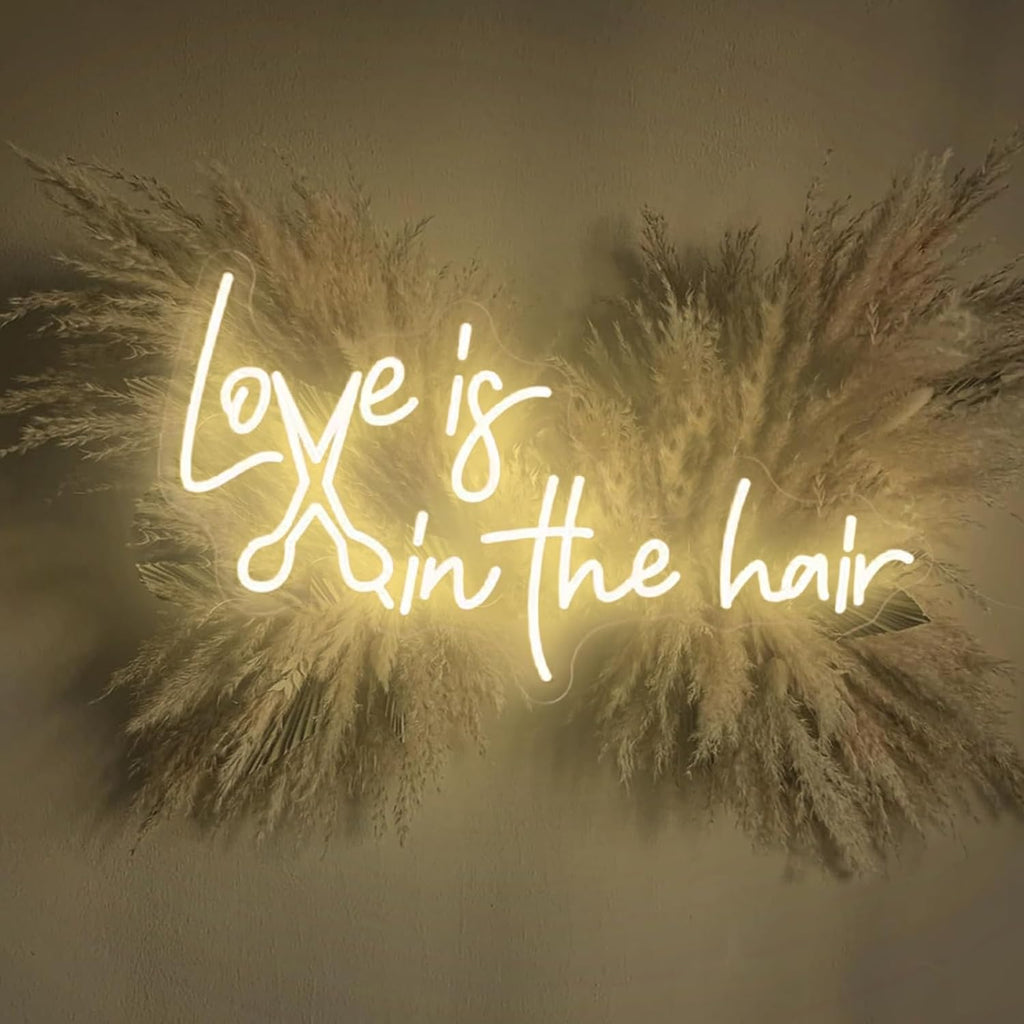 Love is in the Hair Neon Sign 23 inches LED Hair Salon Lights Up Neon Signs Business Wall Decor for Beauty Salon Barber Shop Hair Room