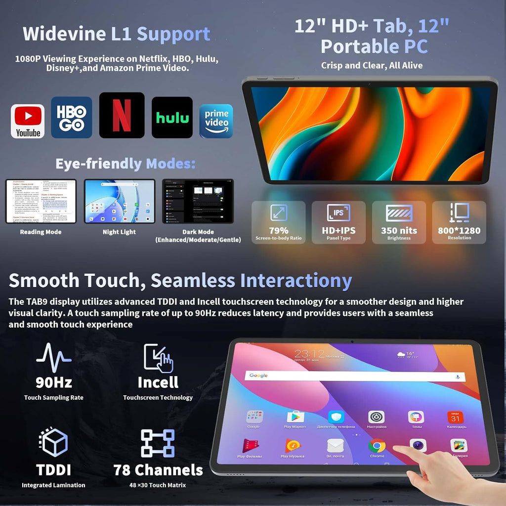 Upgraded 12 Inch Tablet, Android 16 Tablet with Keyboard Bundle, 24GB+256GB+2TB Expand, 2K Gemini AI Tablets PC with Octa-Core, 8000mAh, 16+8MP, 2 in 1 Large Tablets with Case, Mouse, Stylus (Black)