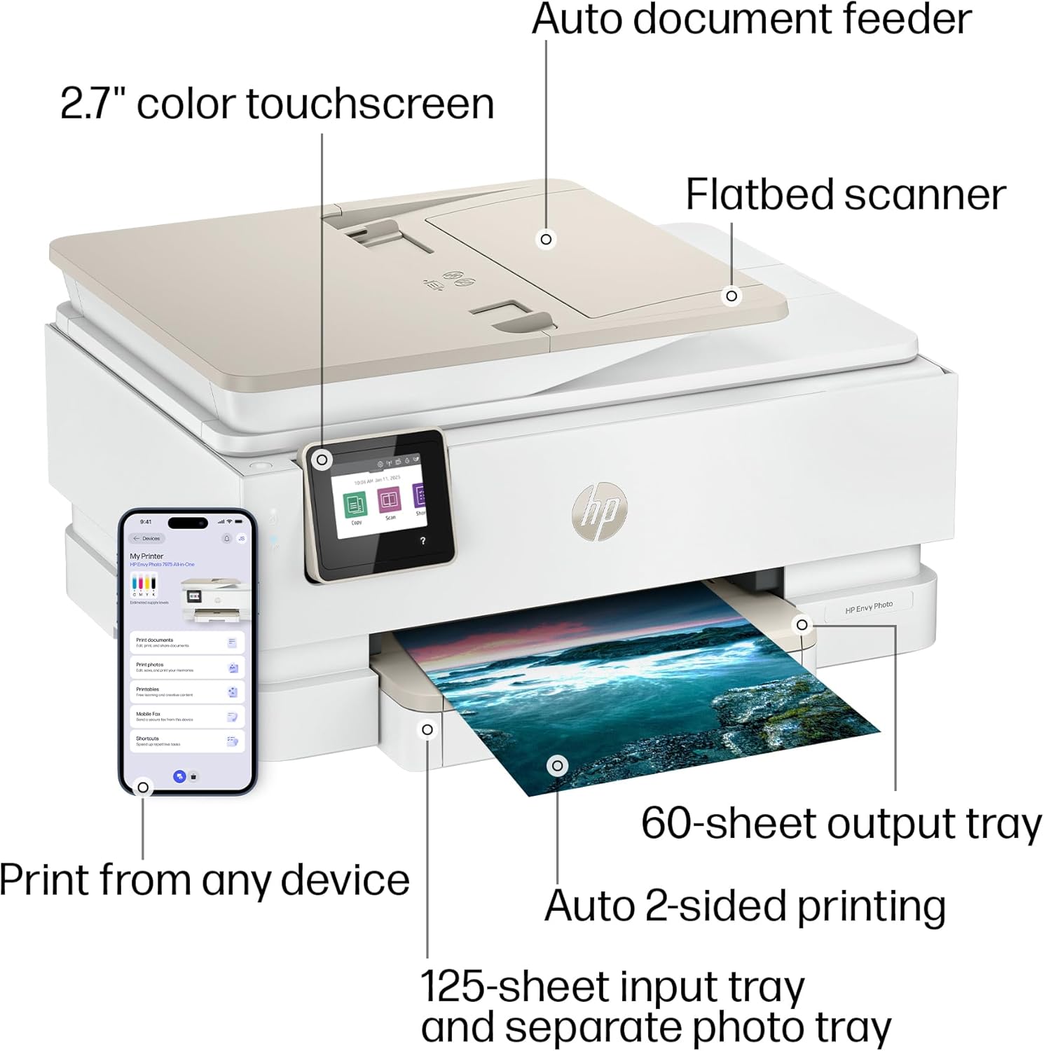 HP Envy Photo 7975 Wireless Color Inkjet Photo Printer, Print, scan, Copy, Easy Setup, Mobile Printing, Best-for-Home, 3 Month Instant Ink Trial Included, AI-Enabled (B63K3A)