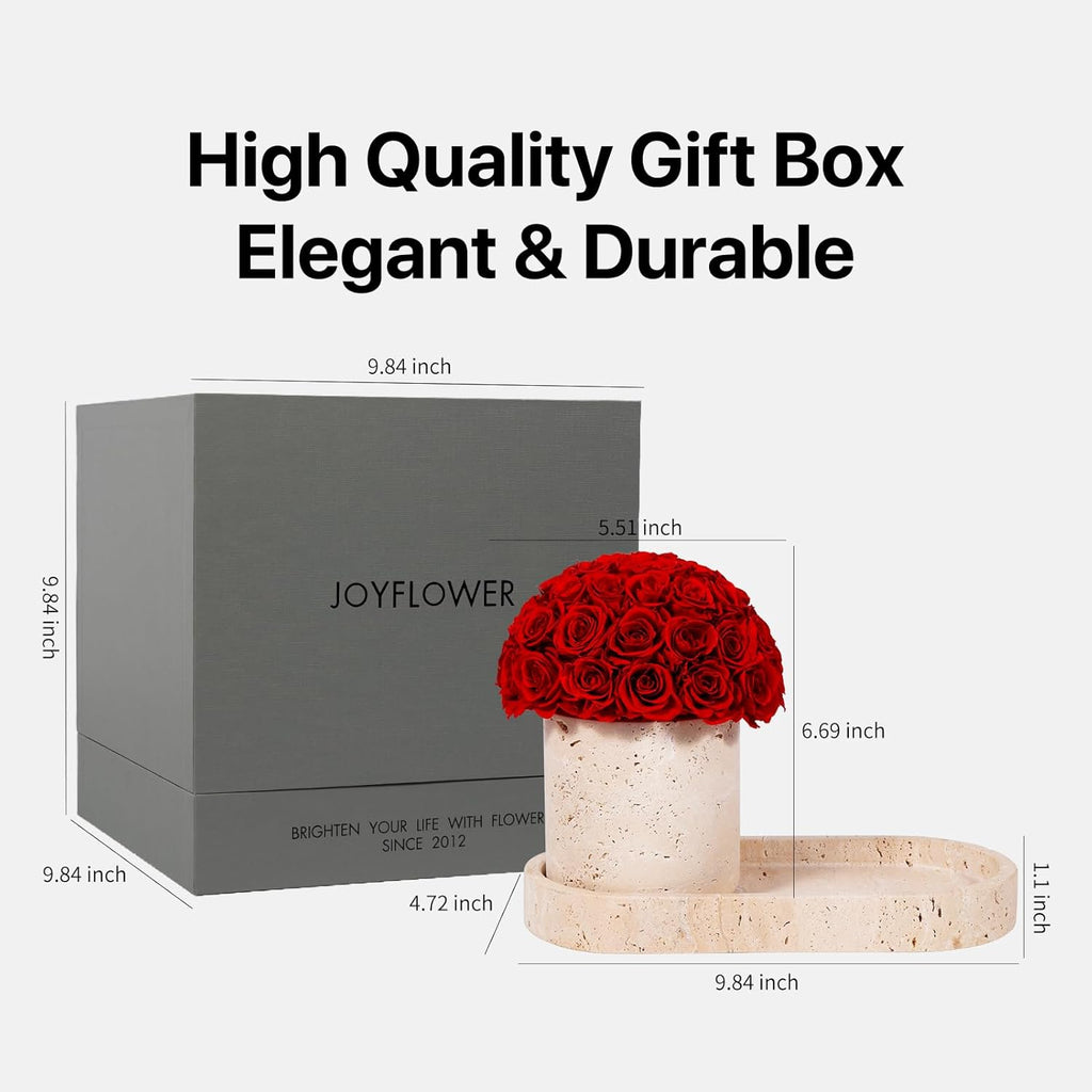 JoyFlower Preserved Flowers Vase, Yellow Travertine Flower Vases & Travertine Tray, Eternal Flower Decorations for Table Party Home Living Room Bedroom Coffee Shop, Decorative Flower Vase Decor(Red)